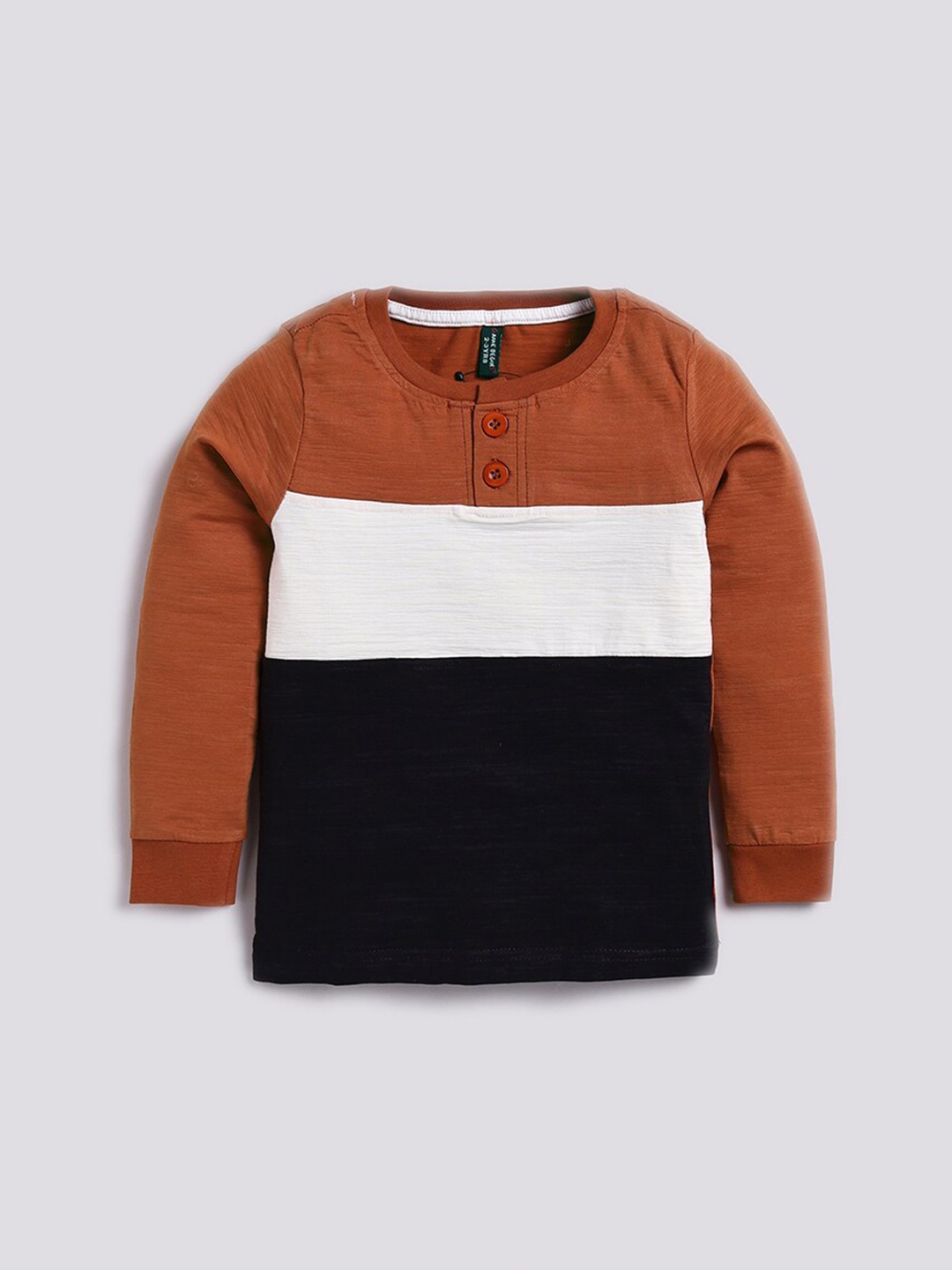 

GAME BEGINS Boys Henley Neck Colourblocked Pure Cotton T-shirt, Brown