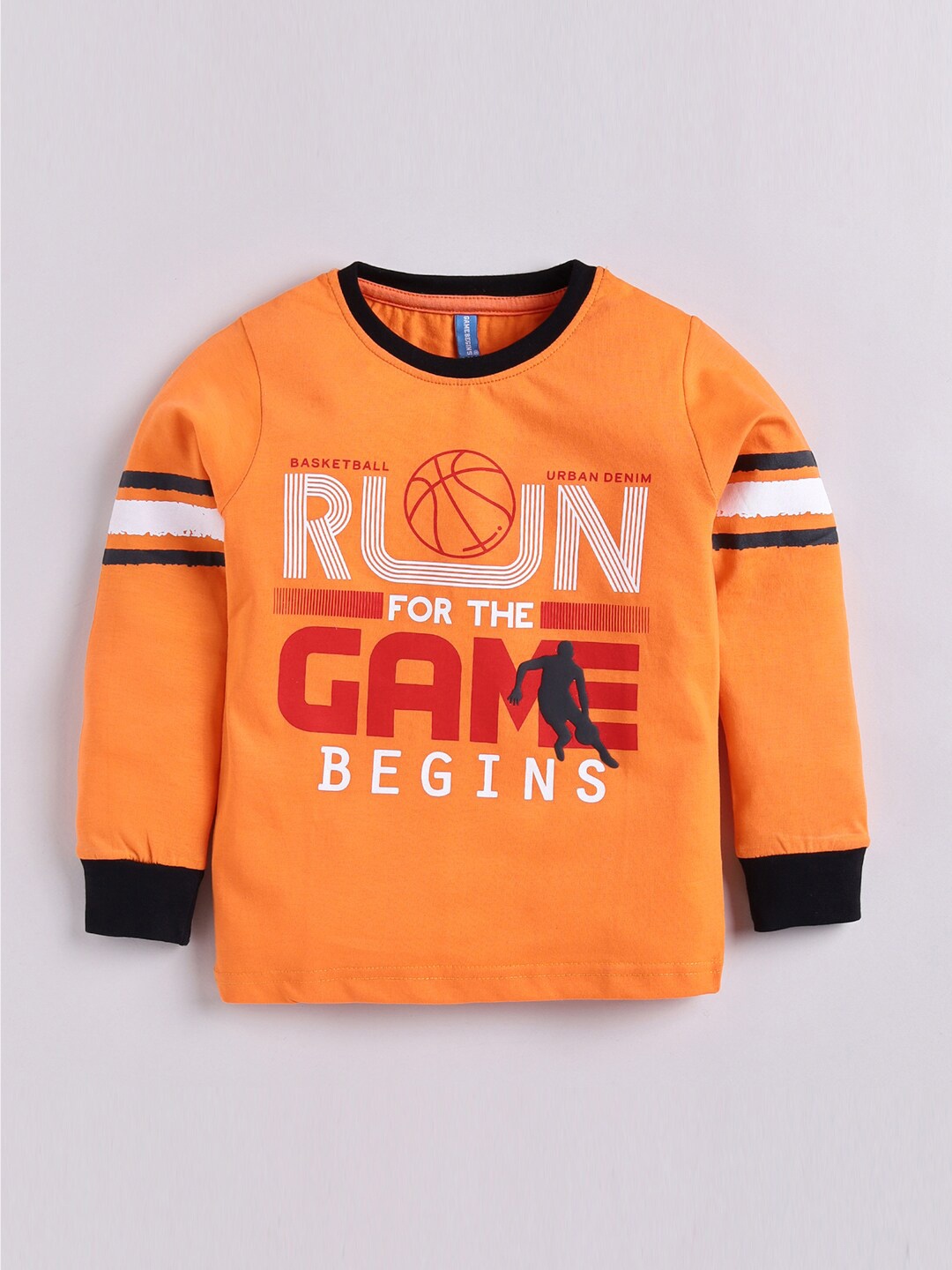 

GAME BEGINS Boys Typography Printed Pure Cotton T-shirt, Orange