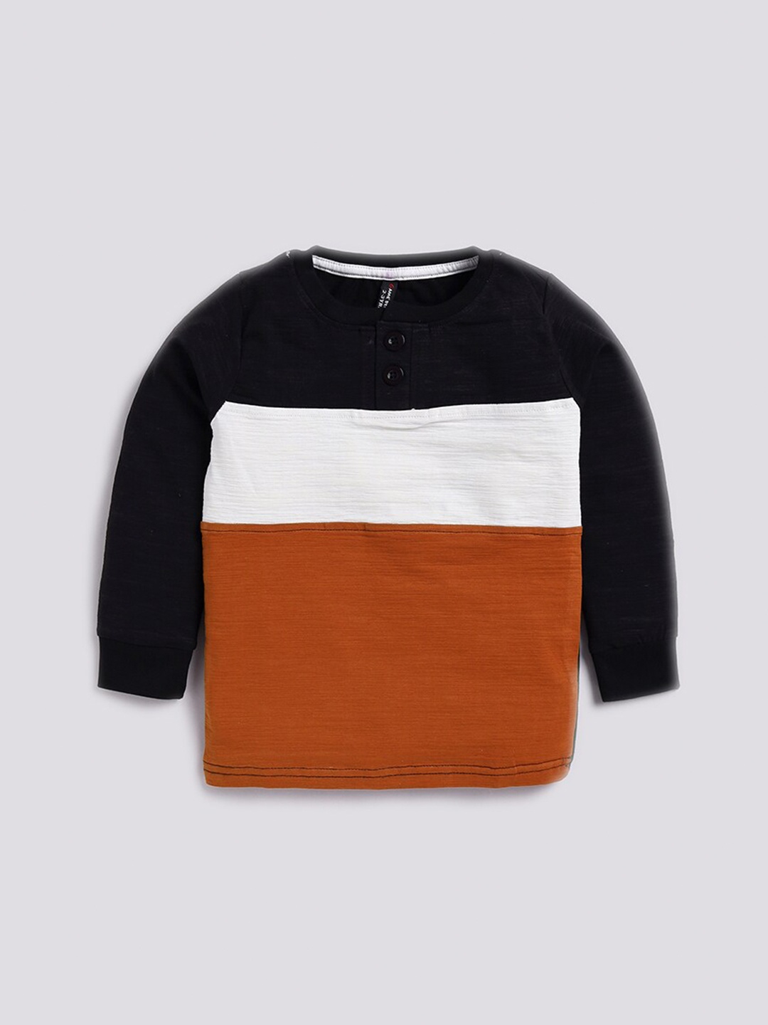 

GAME BEGINS Boys Henley Neck Colourblocked Pure Cotton T-shirt, Black