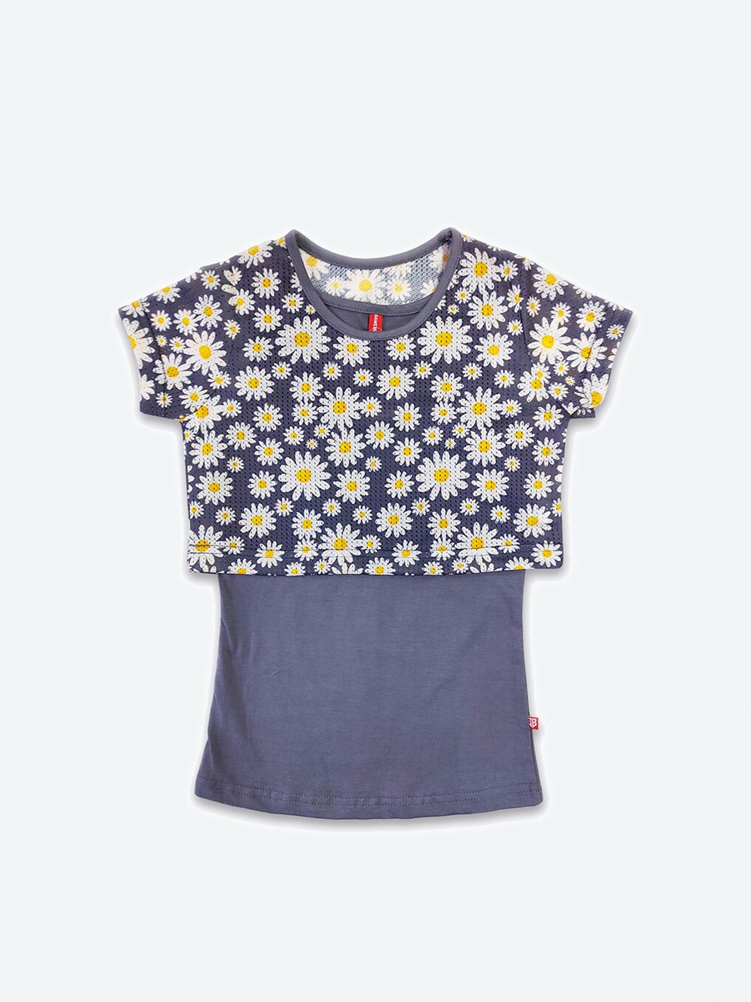 

GAME BEGINS Girls Floral Printed Layered Cotton Top, Grey