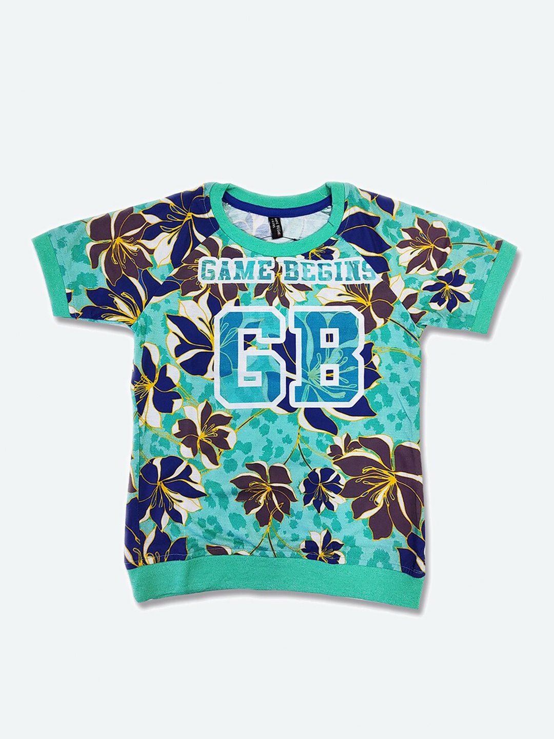 

GAME BEGINS Girls Floral Printed Cotton Top, Sea green