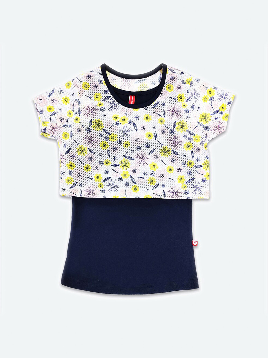 

GAME BEGINS Girls Floral Printed Layered Cotton Top, White