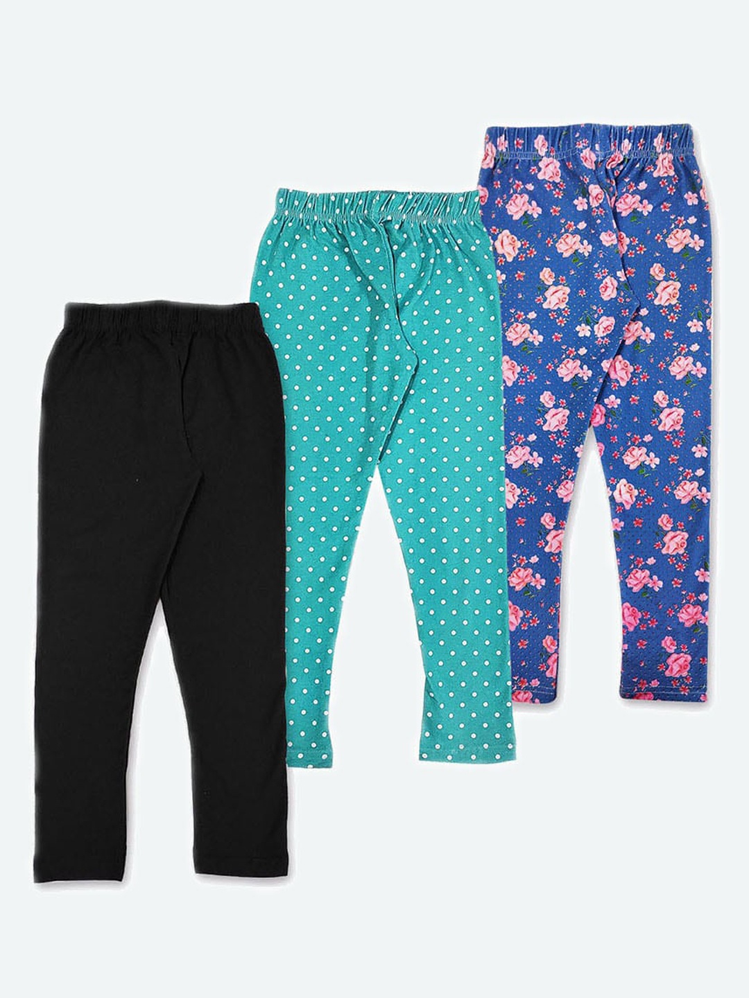 

GAME BEGINS Girls Pack of 3 Printed Cotton Leggings, Black
