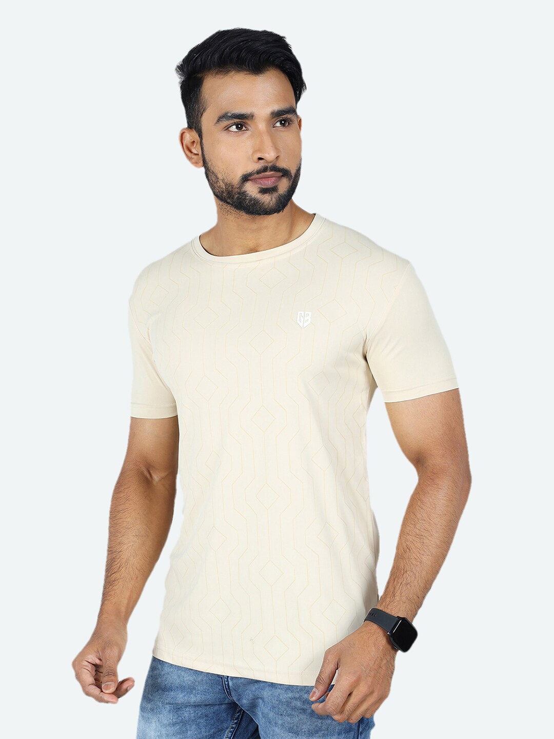 

GAME BEGINS Round Neck Relaxed Fit T-shirt, Beige