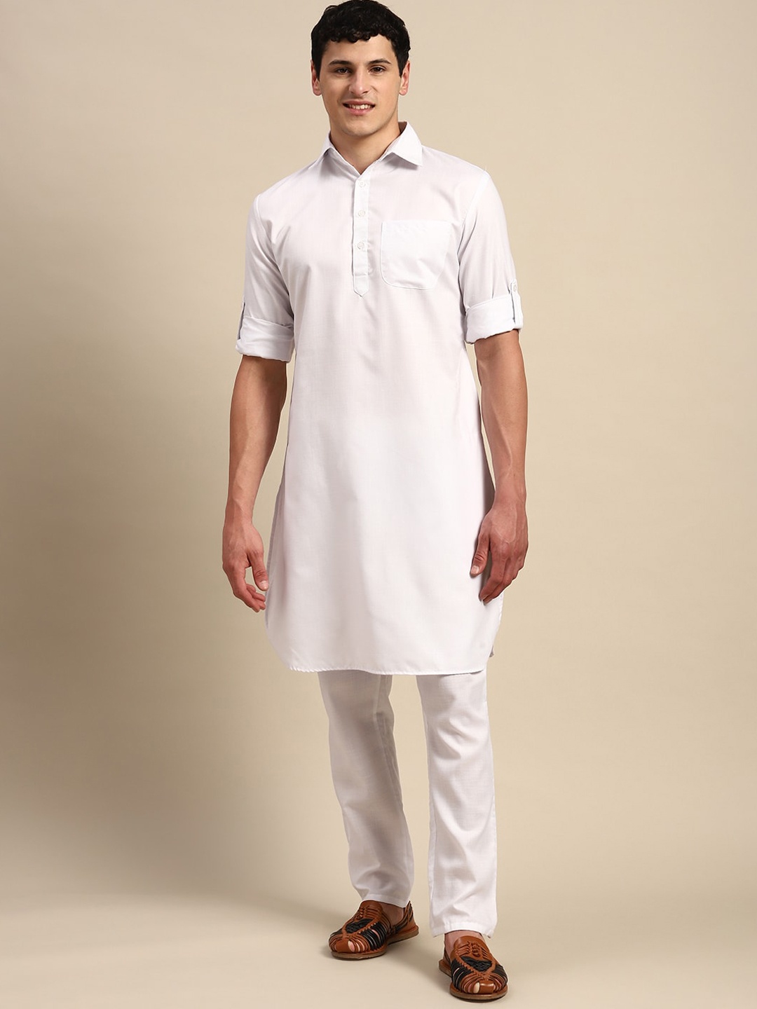 

ATRAENTA Pure Cotton Pathani Kurta with Pyjamas &, White