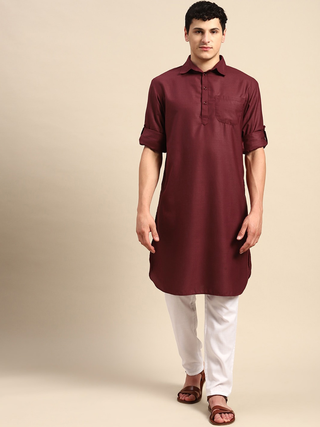 

ATRAENTA Pure Cotton Pathnai Kurta with Pyjamas, Maroon