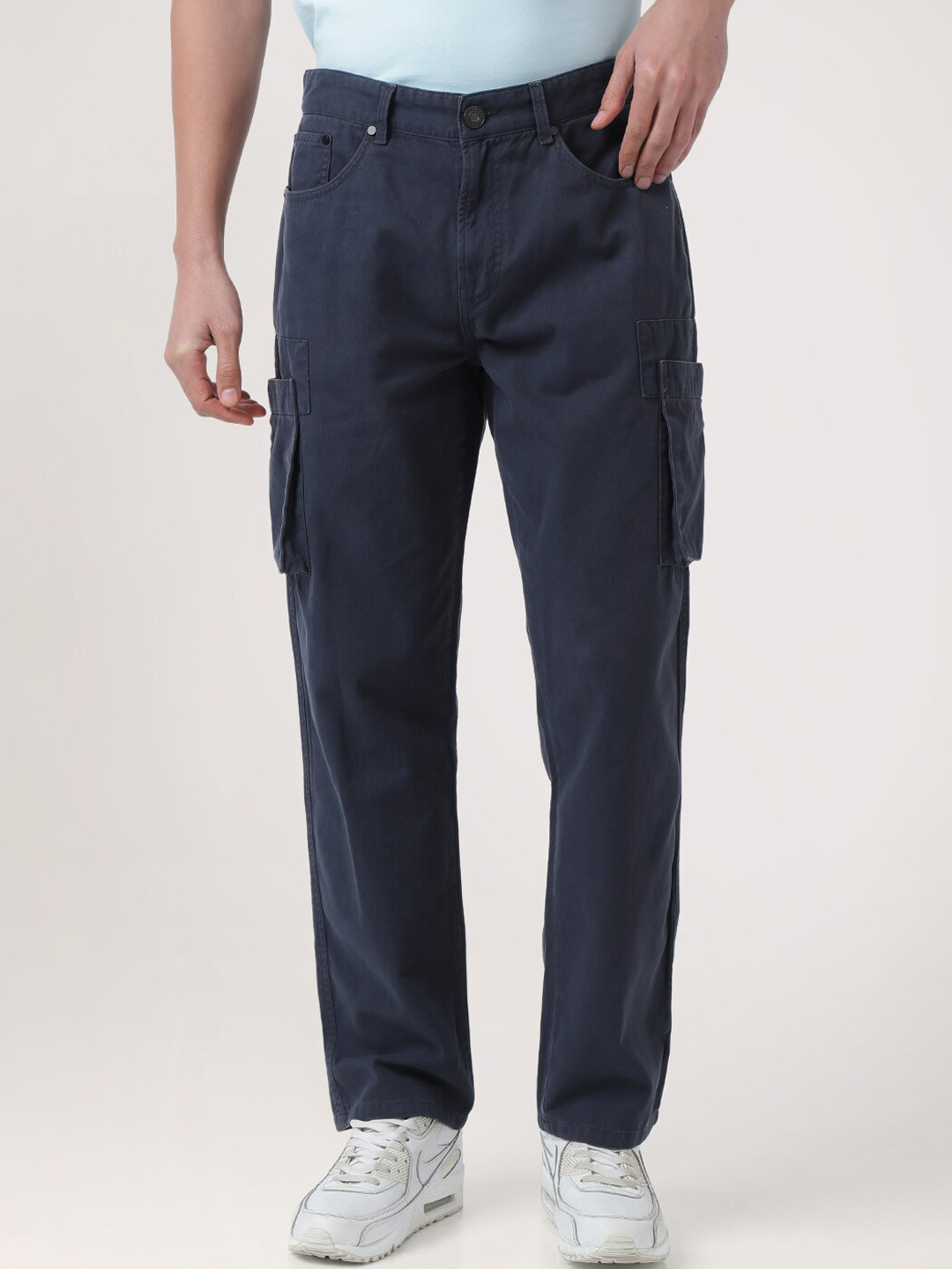 

Bene Kleed Men Straight Fit Mid-Rise Pure Cotton Cargos, Navy blue