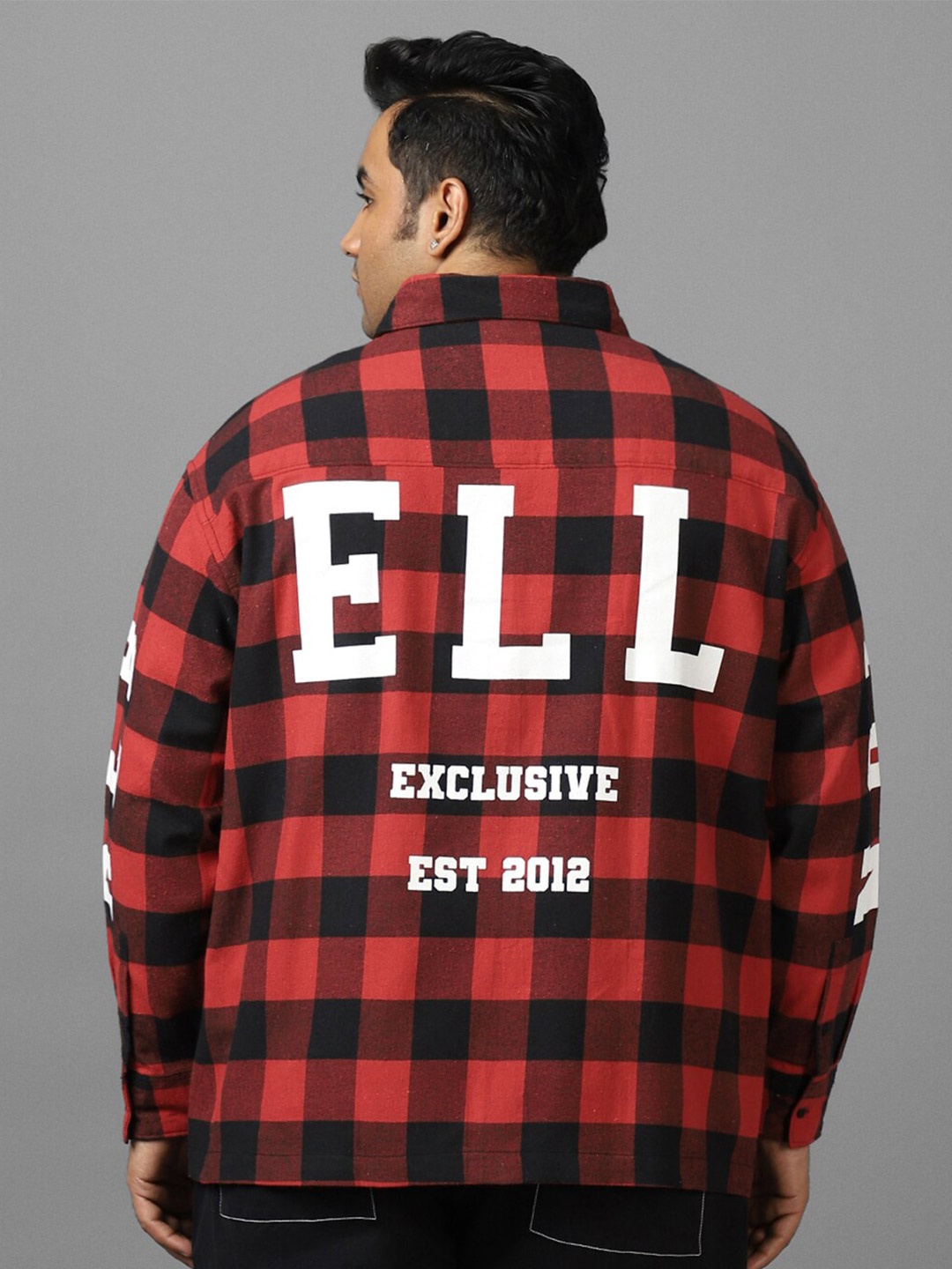 

Bewakoof Plus Buffalo Checked Spread Collar Cotton Oversized Shirt, Red