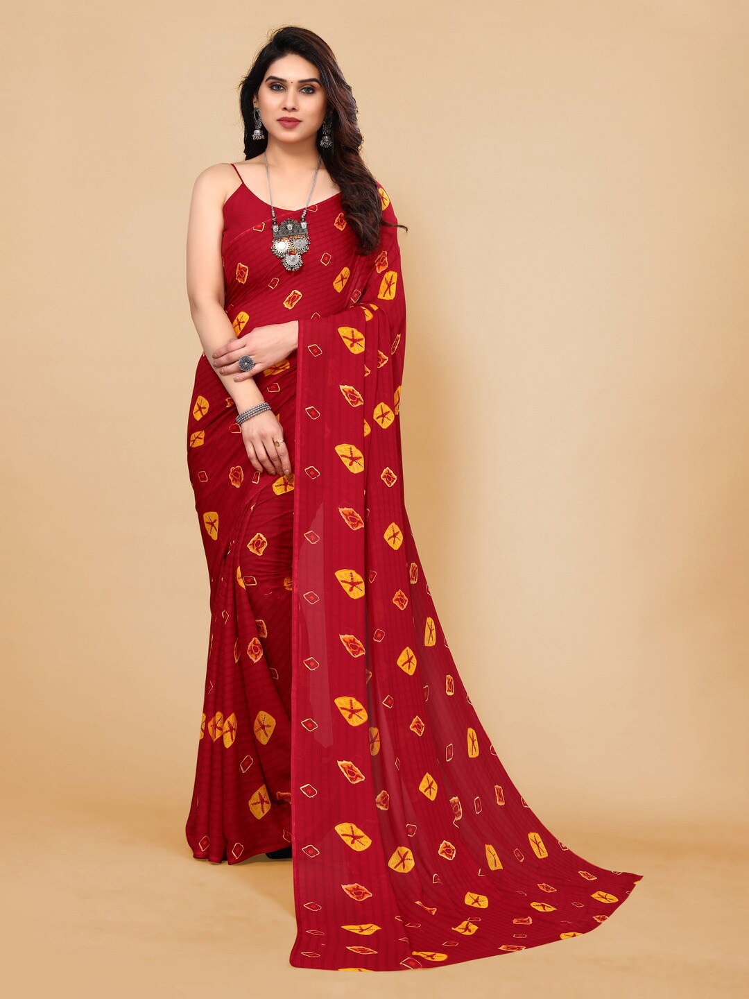 

ANAND SAREES Bandhani Printed Pure Georgette Saree, Red