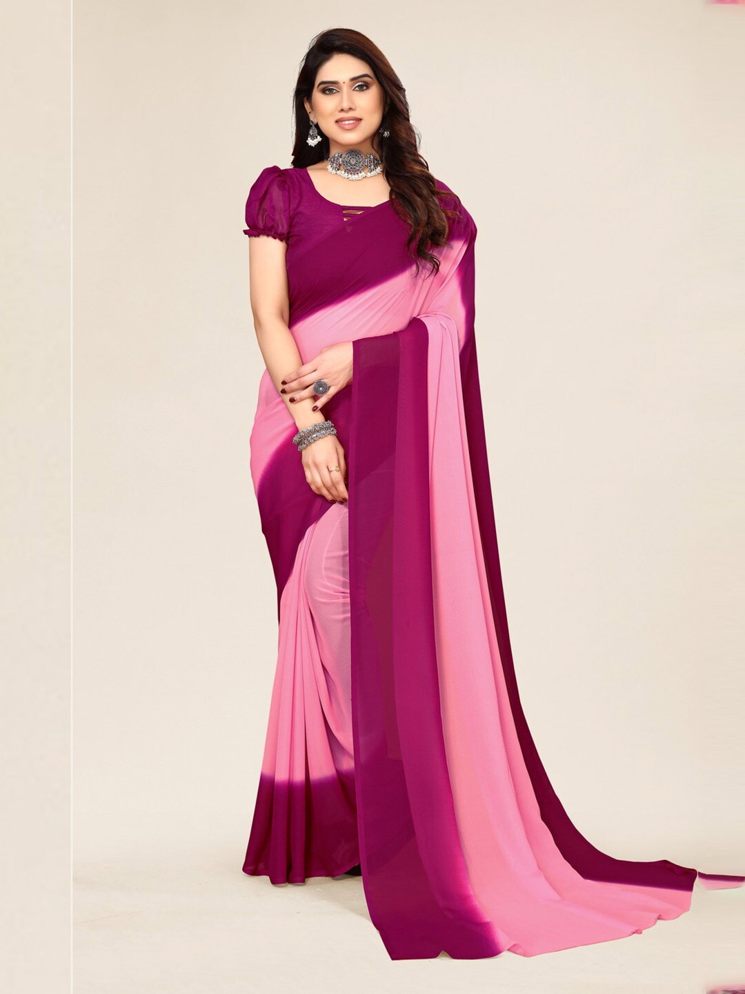 

ANAND SAREES Ombre Dyed Pure Georgette Saree, Purple