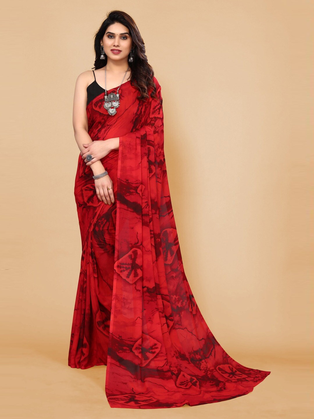 

ANAND SAREES Geometric Printed Pure Georgette Saree, Red