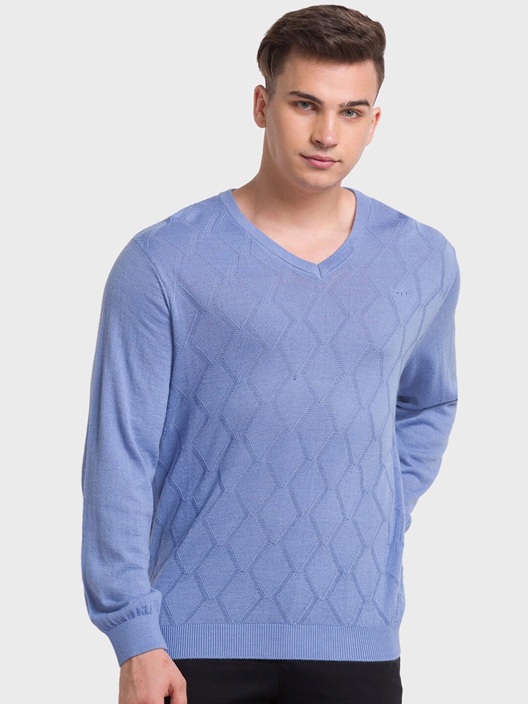 

ColorPlus Geometric Self Design Long Sleeves Pullover, Blue
