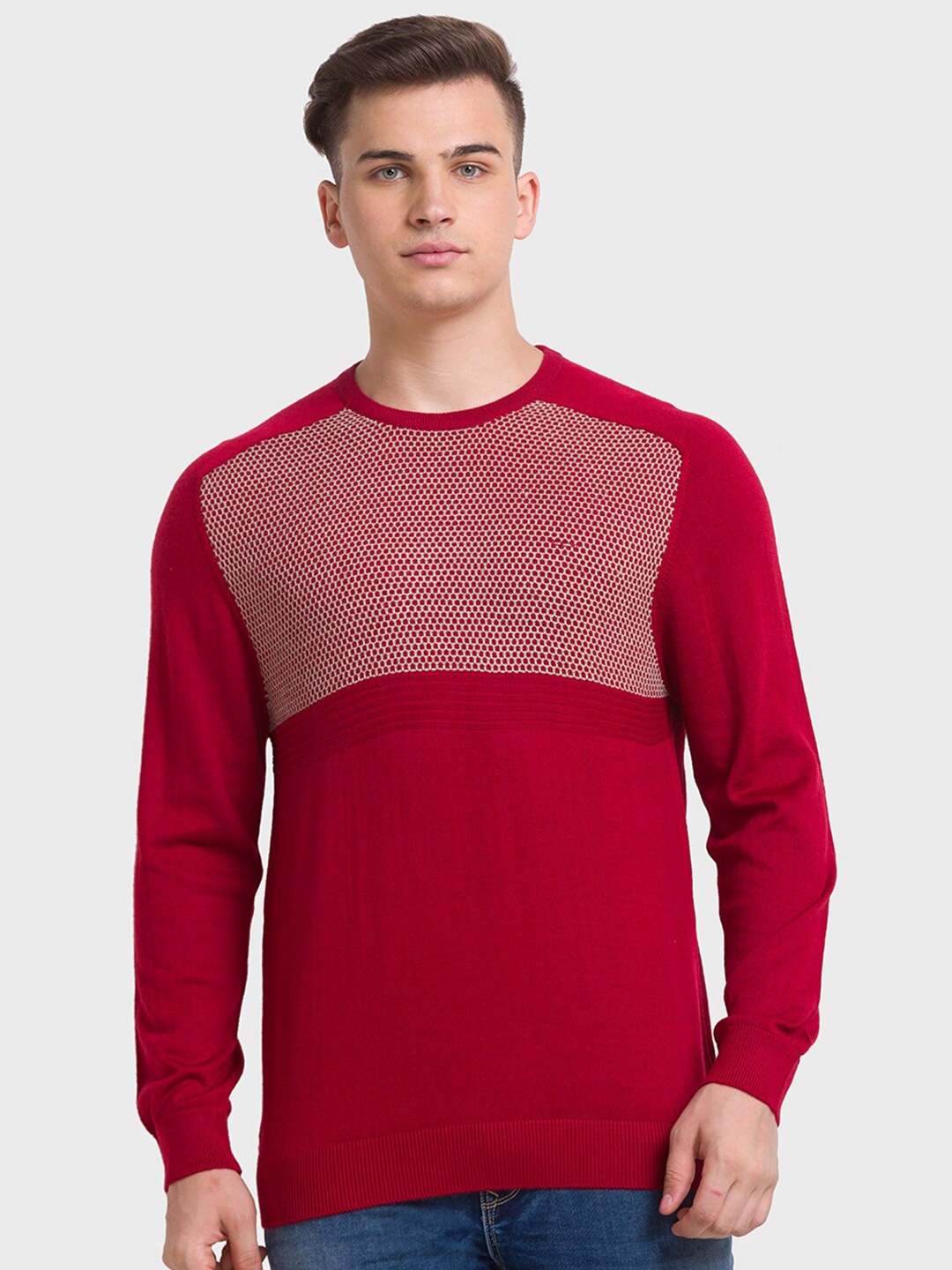 ColorPlus Self Design Cable Knit Pullover Sweater, Red