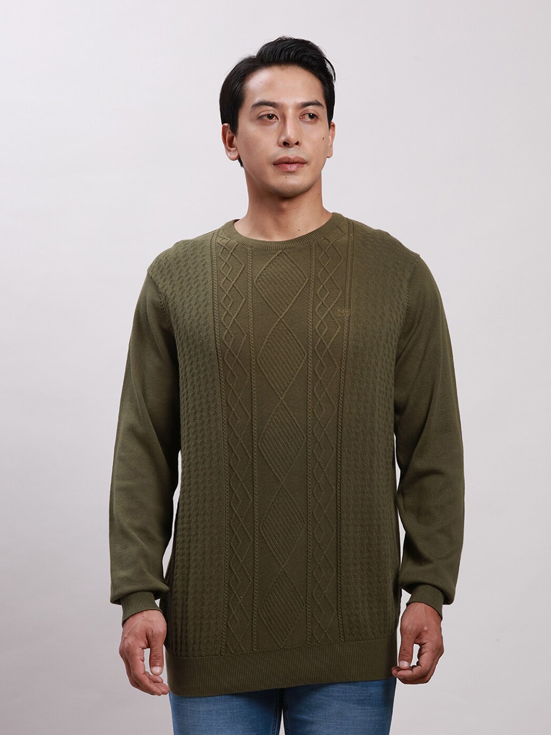 ColorPlus Cable Knit Cotton Sweater, Olive