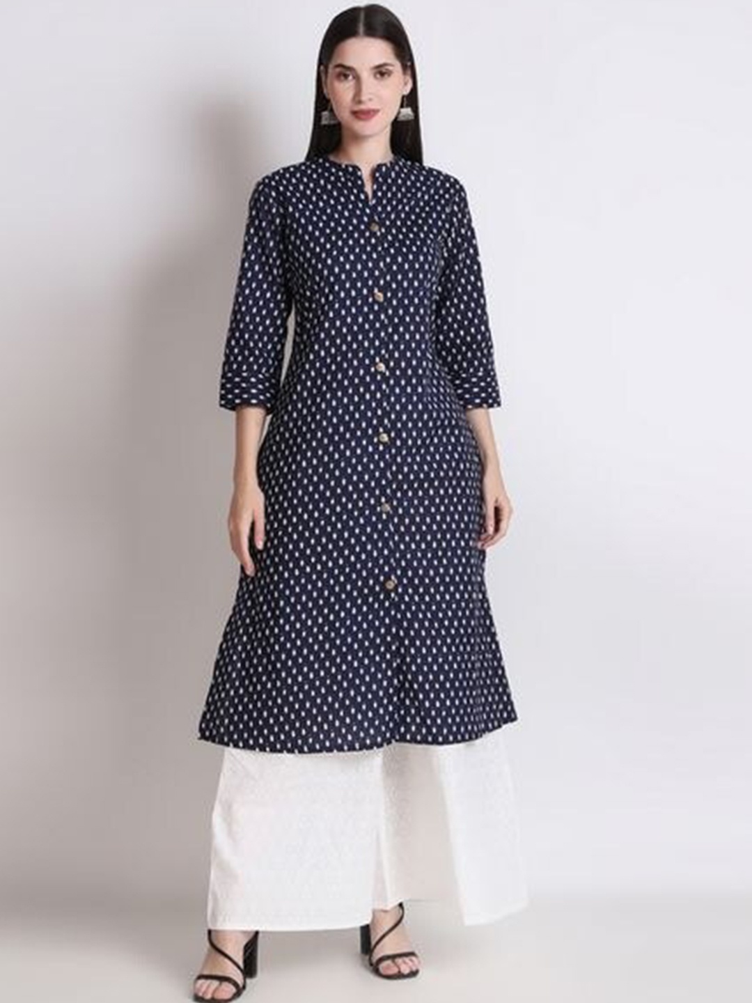 

Ichaa Geometric Printed Straight Cotton Kurta, Navy blue