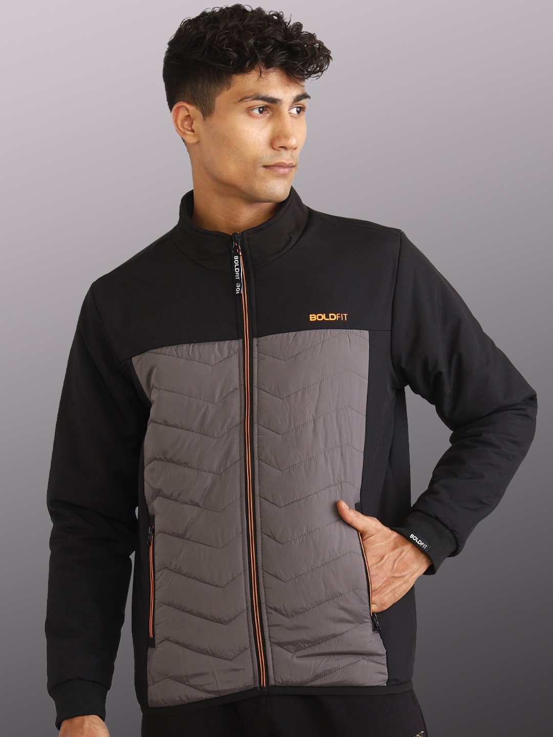 

BOLDFIT Colourblocked Windcheater Bomber Jacket, Black