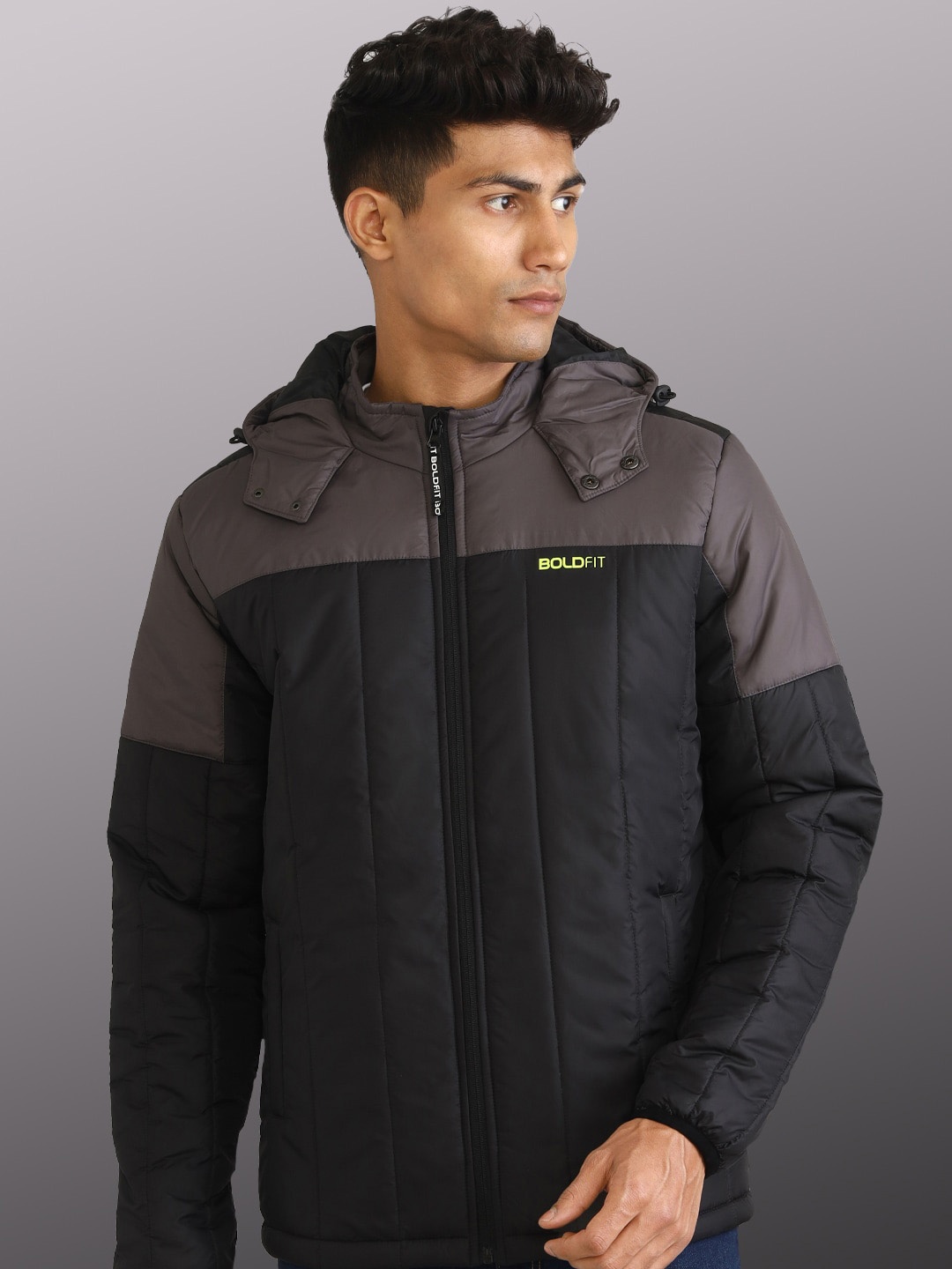 

BOLDFIT Colourblocked Windcheater Padded Jacket, Black
