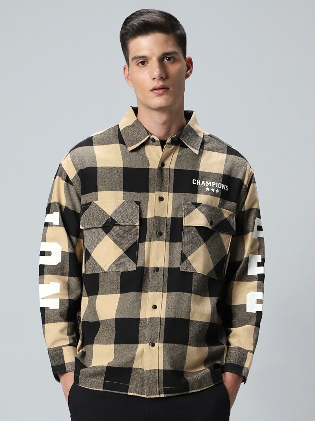 

Bewakoof Reb Checked Oversized Shirt, Brown