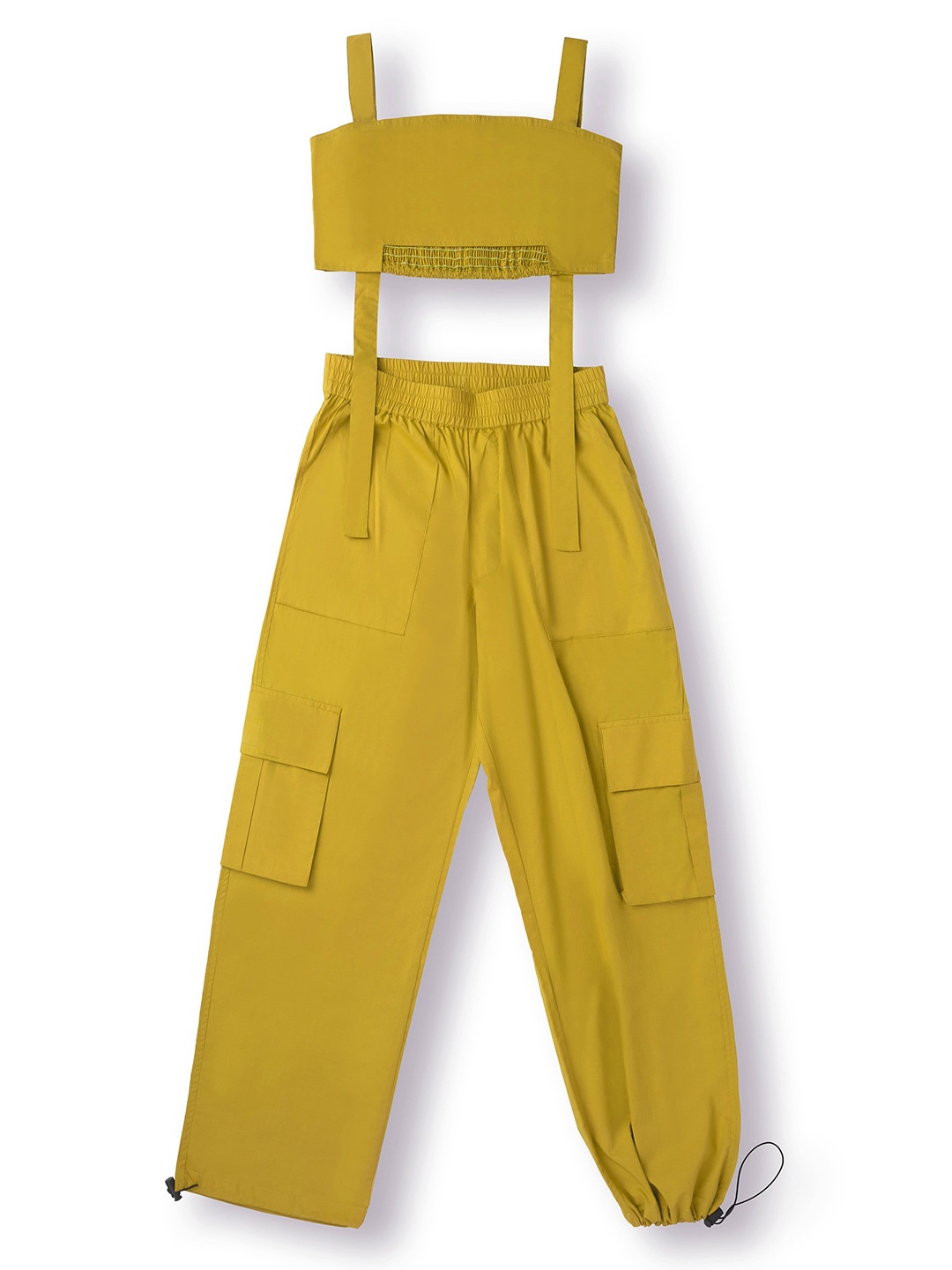 

AMPED Girls Square Neck Sleeveless Pure Cotton Crop Top With Trouser, Lime green