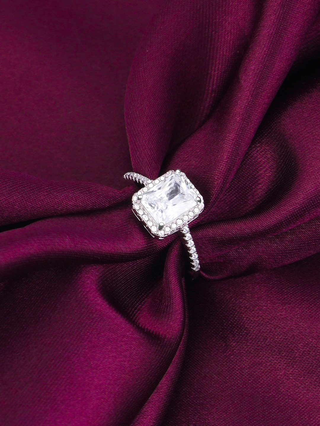 

GIVA Rhodium-Plated Zircon-Studded 925 Sterling Silver Adjustable Finger Ring