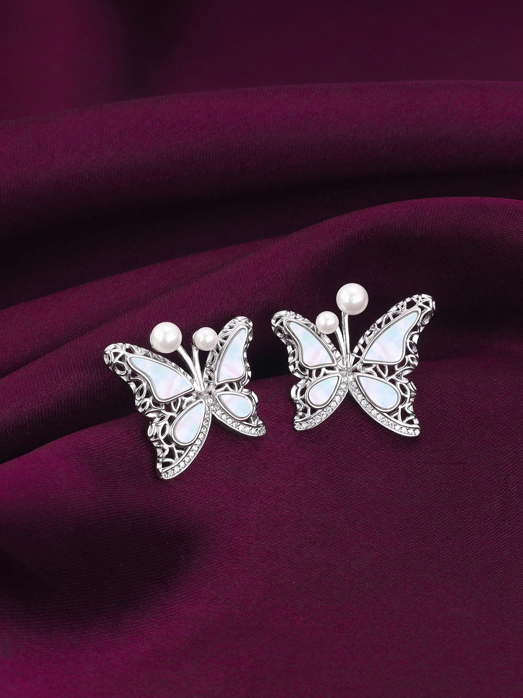 

GIVA 925 Sterling Silver Rhodium-Plated Butterfly Shaped Beads Beaded Studs Earrings