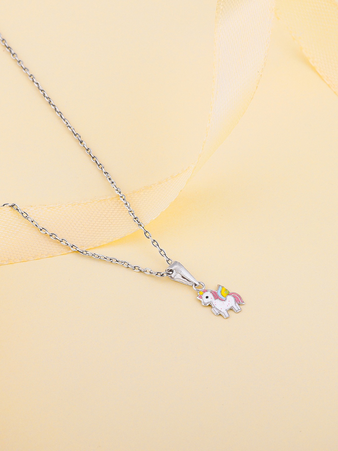 

GIVA Girls Rhodium-Plated Enamelled Unicorn Pendant With Link Chain, Silver