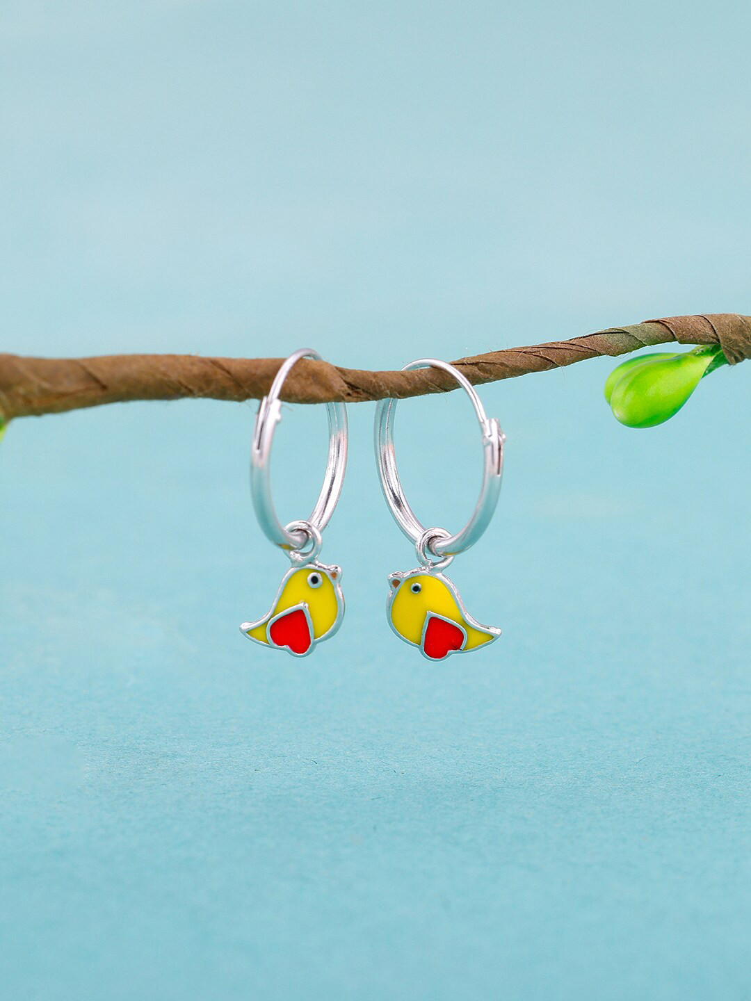 

GIVA Girls 925 Sterling Silver Rhodium-Plated Sunny Bird Shaped Enamelled Hoop Earrings