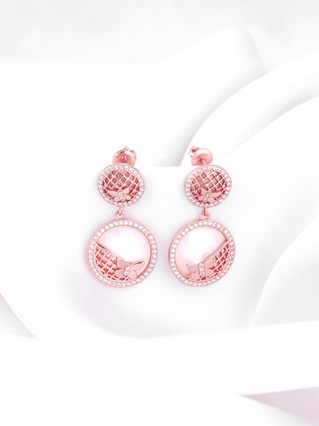 

GIVA 925 Sterling Silver Rose Gold-Plated Stones Studded Contemporary Drop Earrings