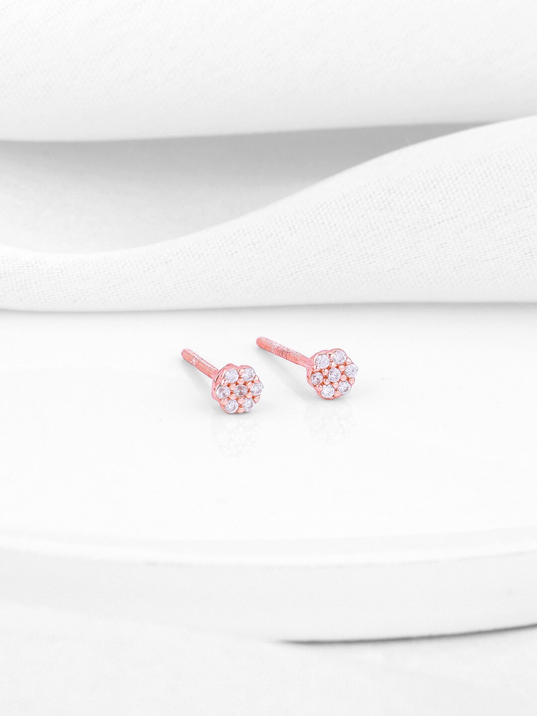 

GIVA 925 Sterling Silver Rose Gold-Plated Zircon Floral Contemporary Studs Earrings