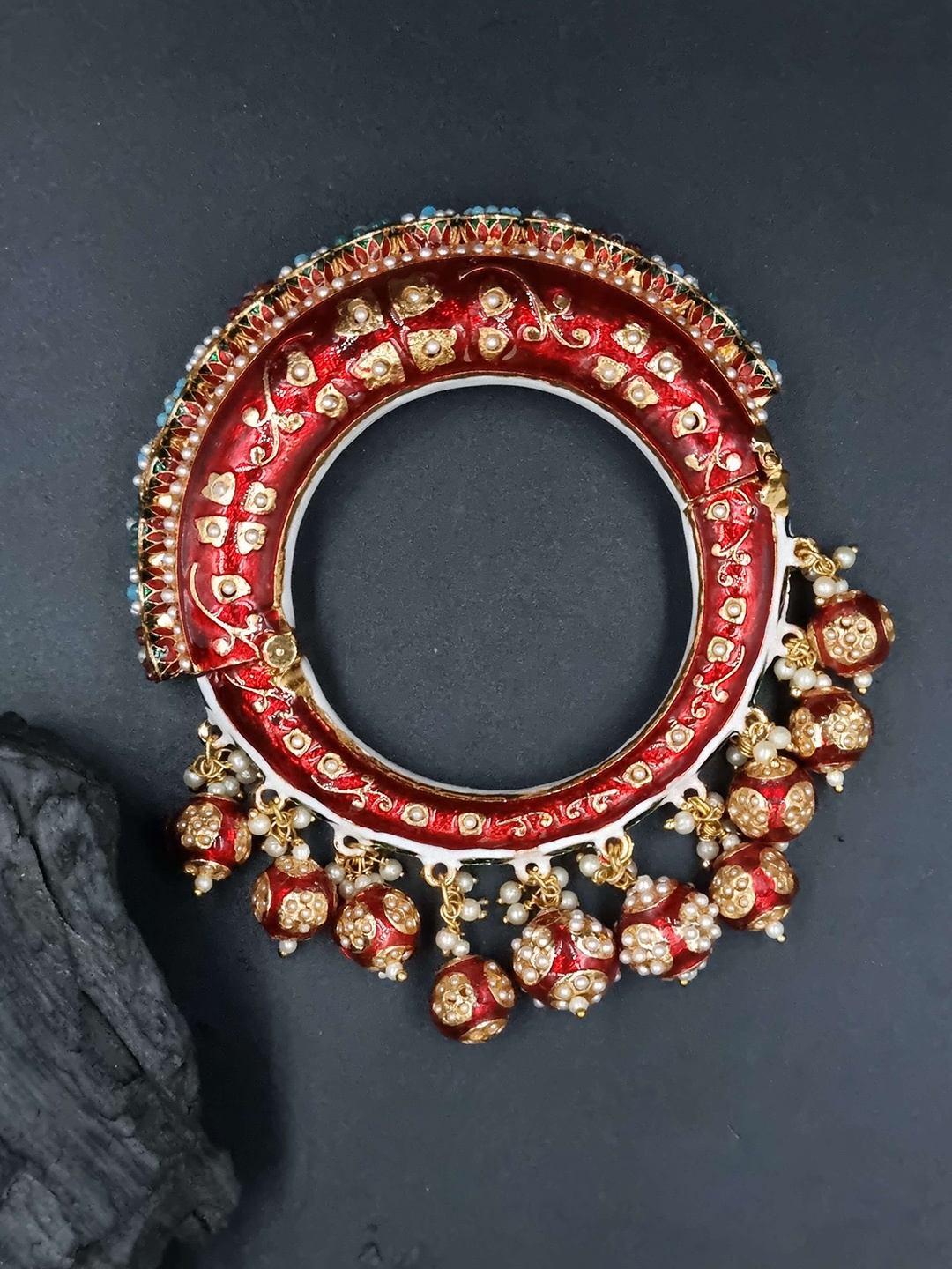 

Anouk Gold Plated Pearl Studded Ethnic Rajasthani Bangles, Maroon