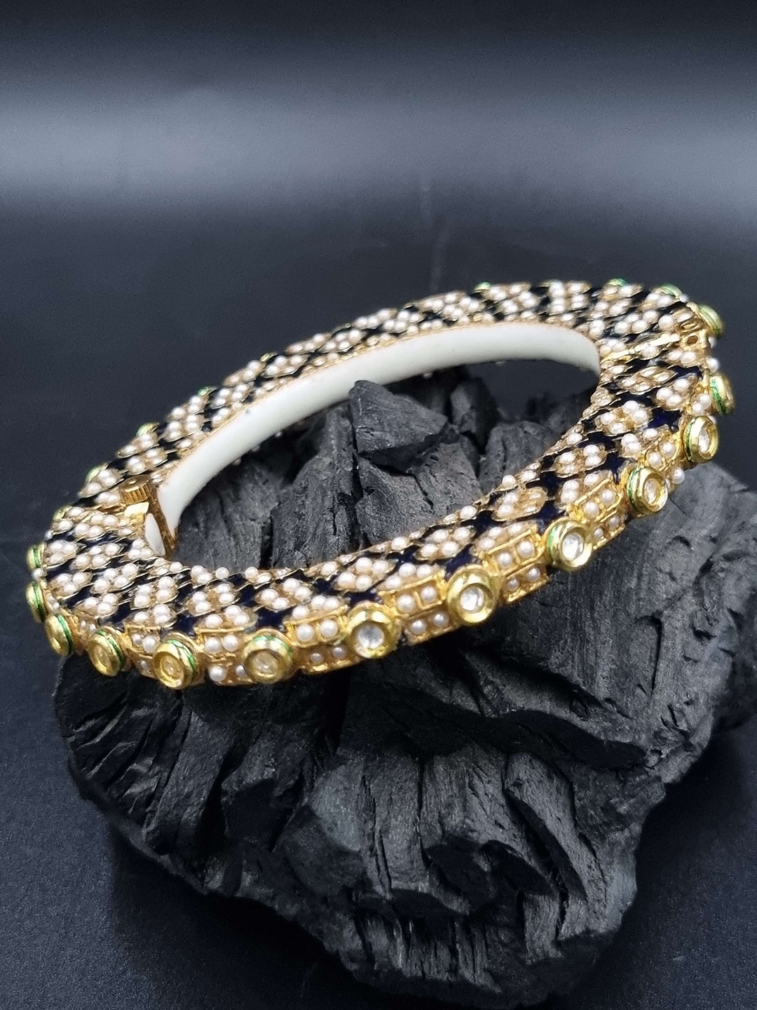 

Anouk Gold Plated Pearl Studded Ethnic Rajasthani Bangles, Blue