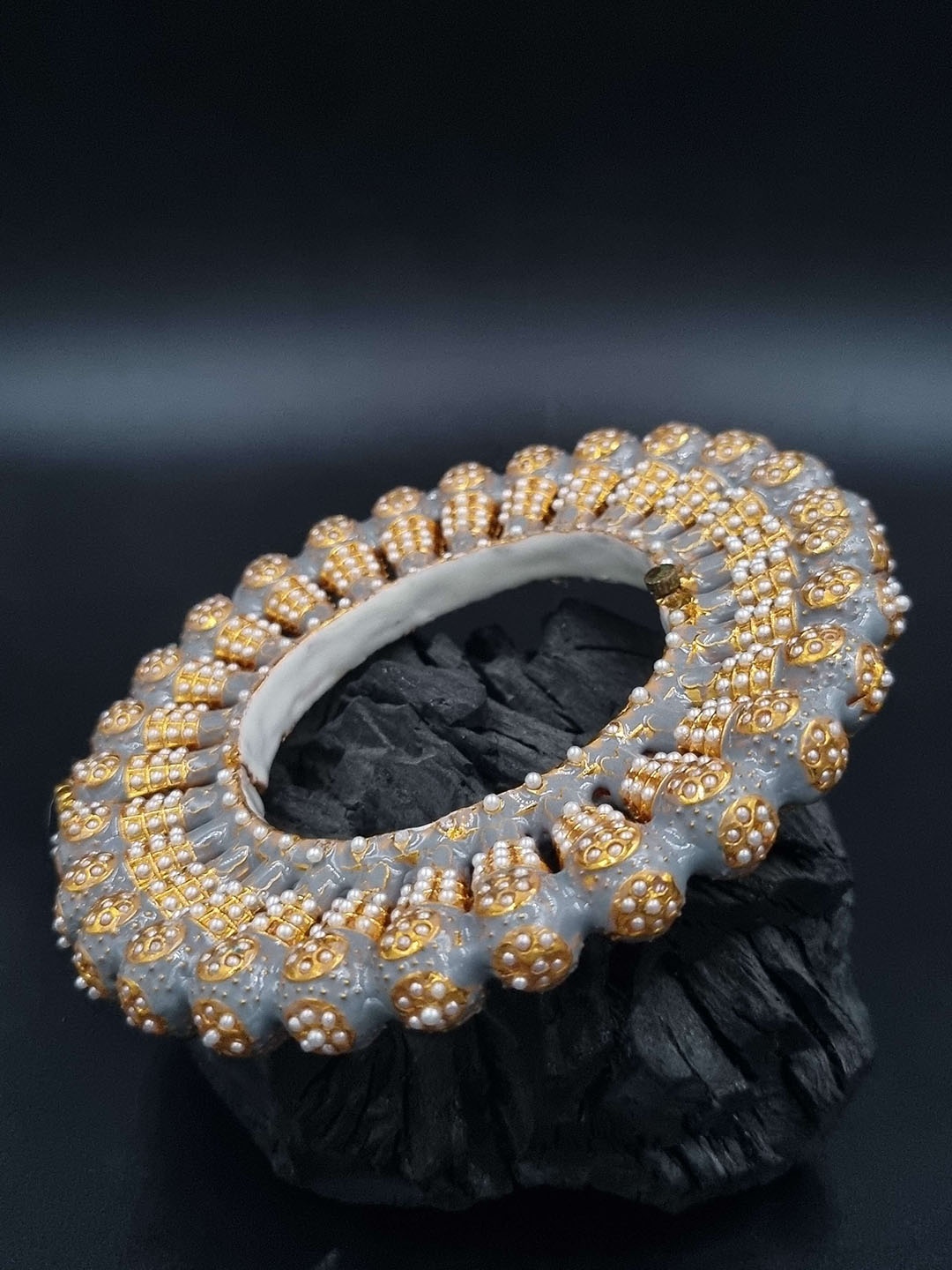 

Anouk Gold Plated Pearl Studded Ethnic Rajasthani Bangles, Grey
