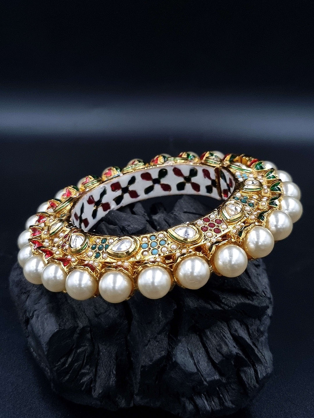 

Anouk Red Gold Plated Pearl Studded Ethnic Rajasthani Bangles