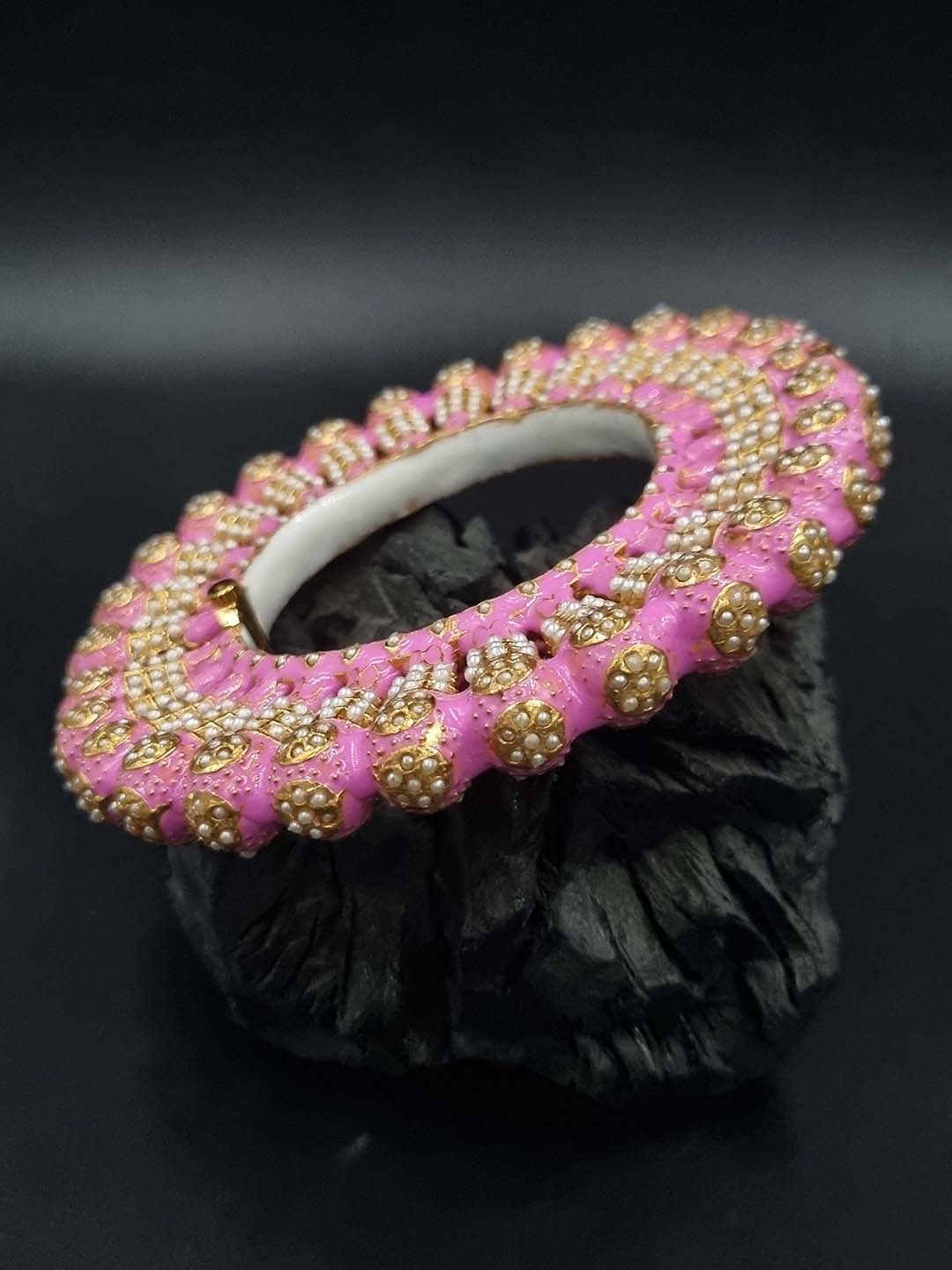 

Anouk Gold Plated Pearl Studded Ethnic Rajasthani Bangles, Pink