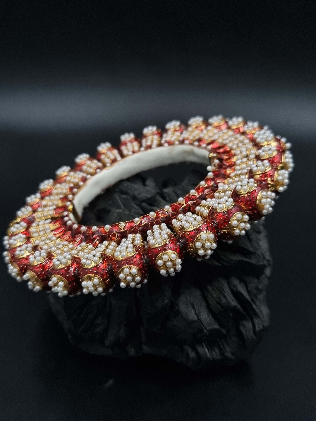 

Anouk Gold-Plated Rajasthani Pearl Beaded Kundan-Studded Bangle