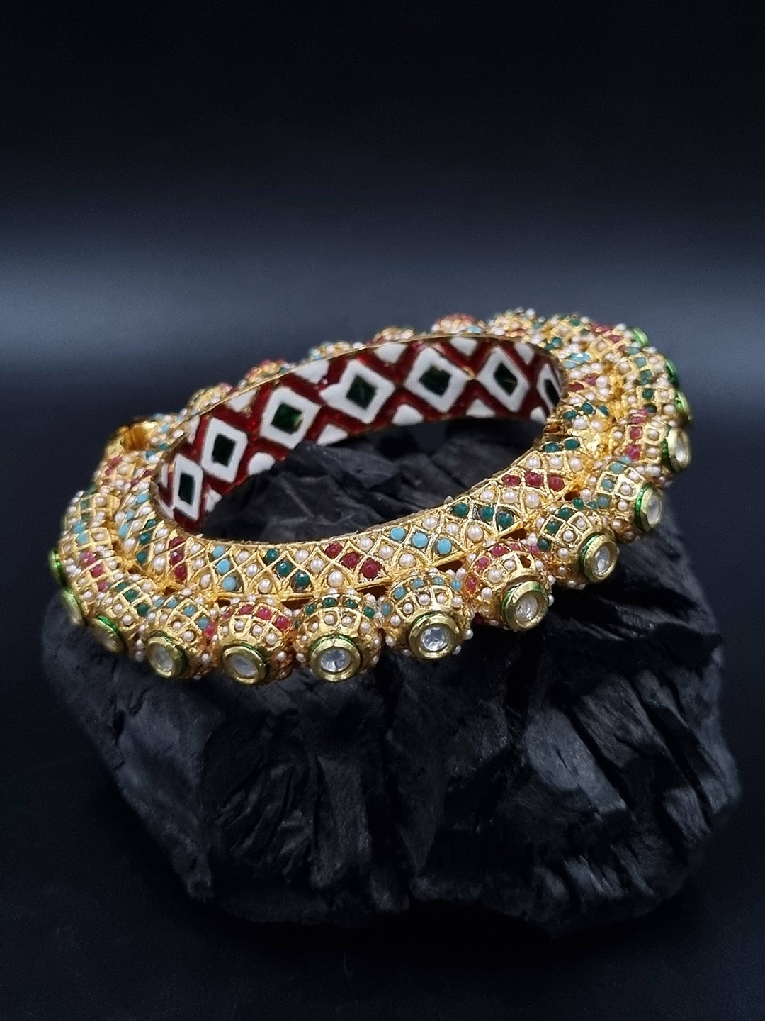 

Anouk Gold-Plated Rajasthani Pearl Beaded Bangle