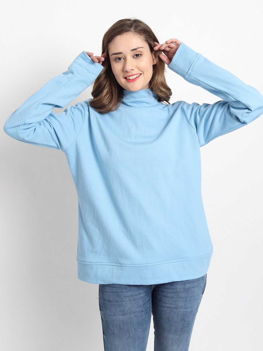 

ISAM High Neck Long Sleeves Fleece Pullover, Blue