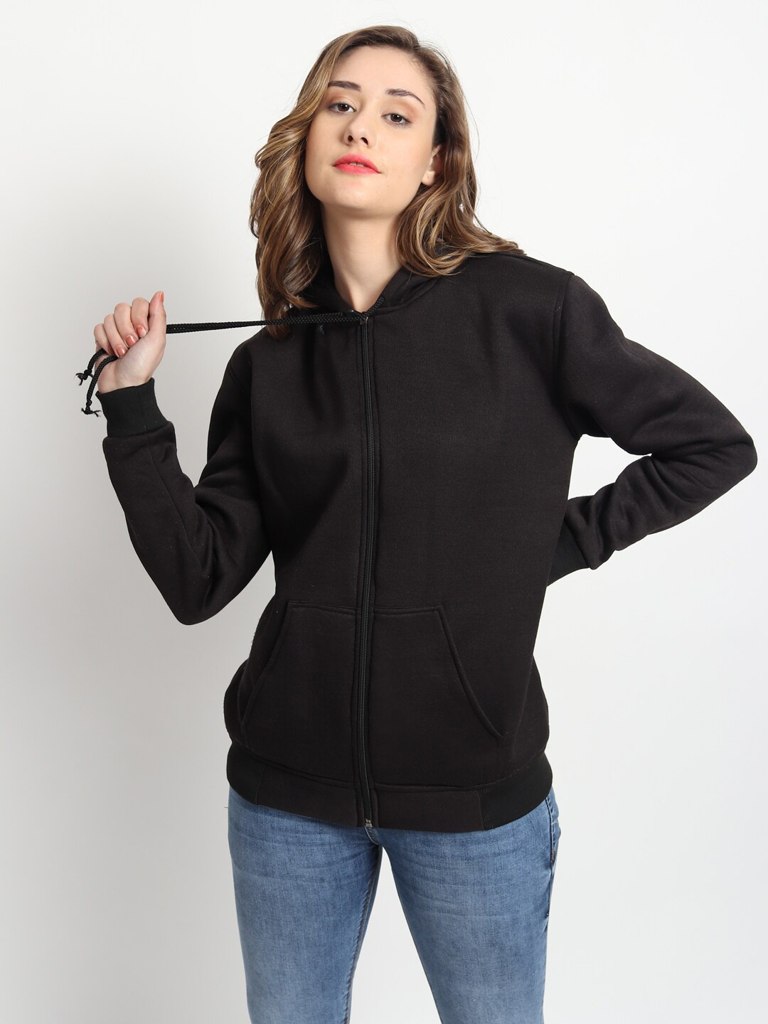 

ISAM Hooded Fleece Front-Open Sweatshirt, Black