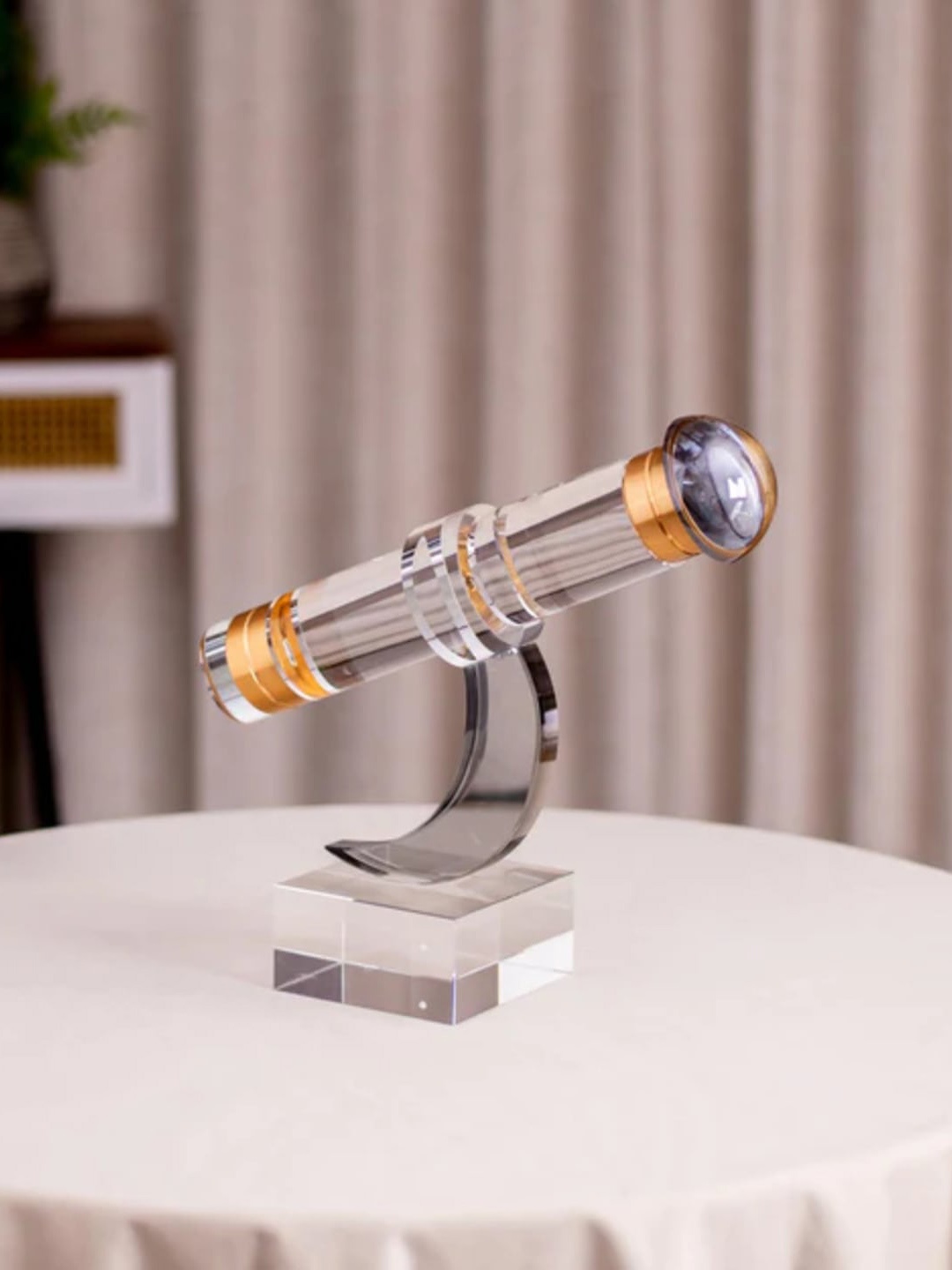 

THEDECORKART Glass Table Top Telescope Figurine Showpiece, Grey