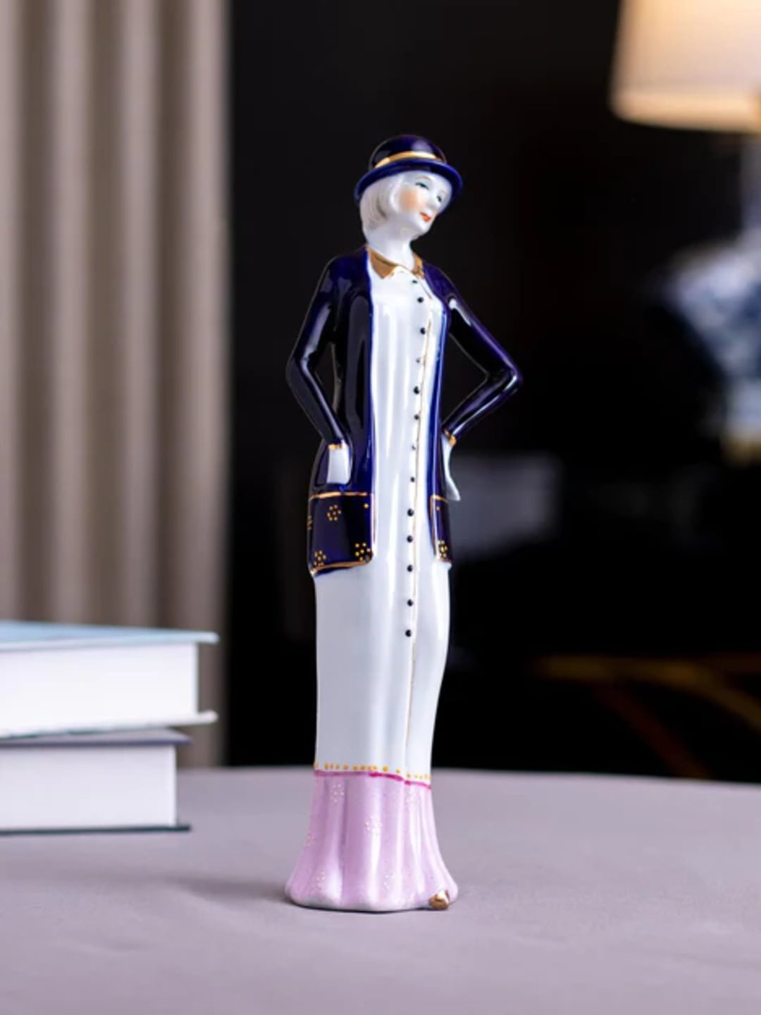 

THEDECORKART White & Black Ceramic Victorian Lady Figurine Showpiece