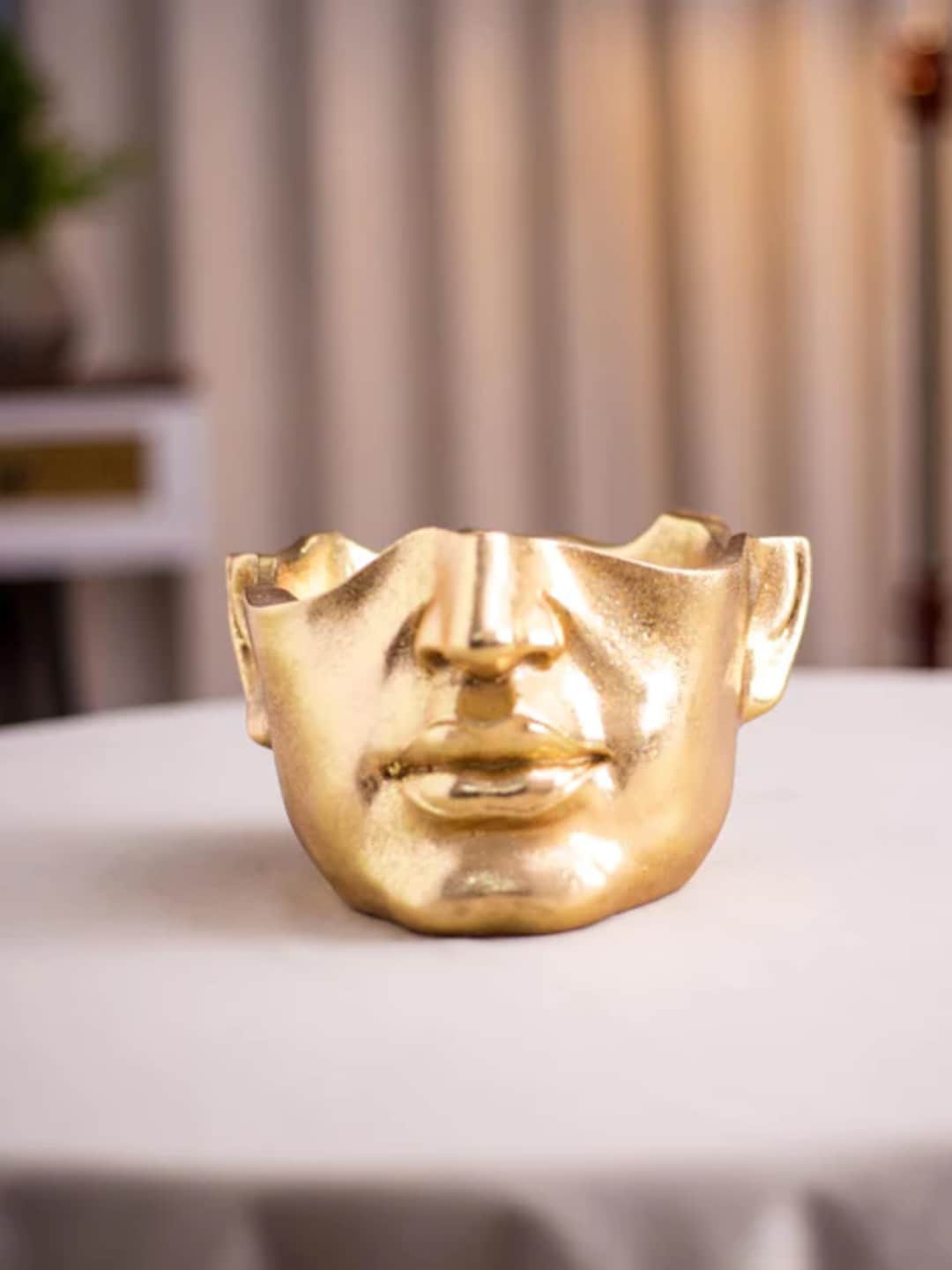 

THEDECORKART Gold Toned Ceramic Half-face Figurine Showpiece