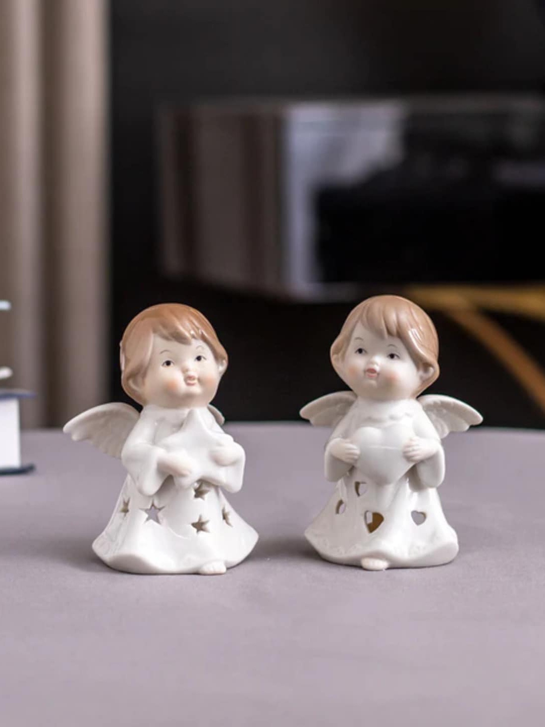

THEDECORKART Beige & Brown Ceramic Figurine Showpieces, White