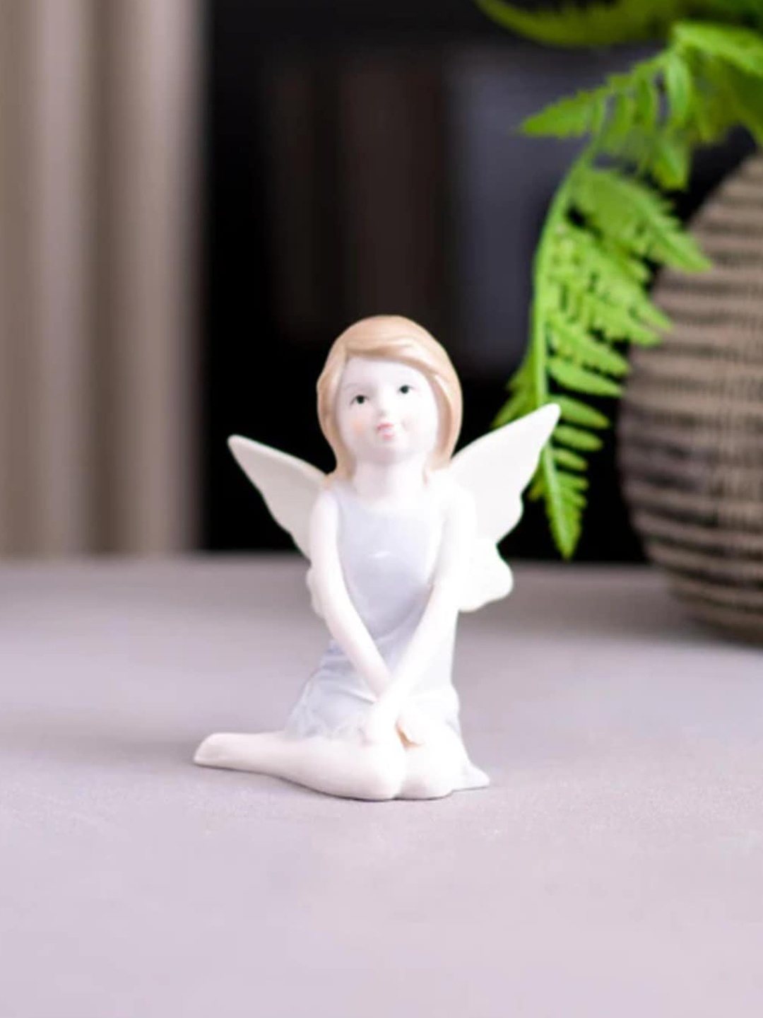 

THEDECORKART White & Beige Ceramic Angel Girl Figurine Showpiece