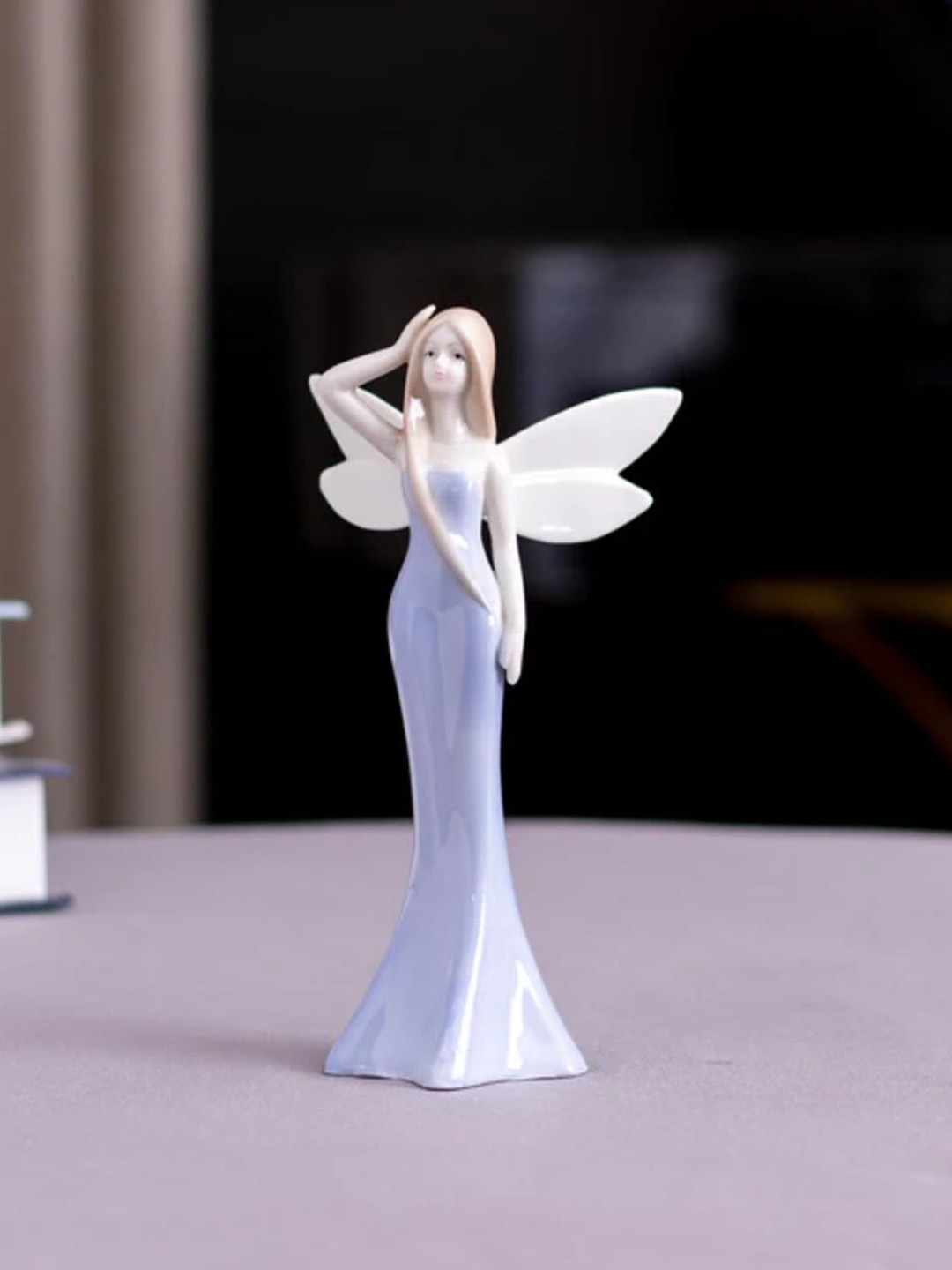 

THEDECORKART Blue & White Ceramic Angel Girl Showpiece