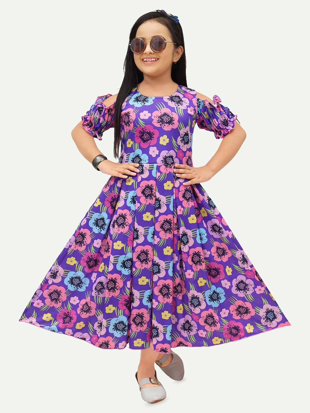 

BAESD Girls Floral Printed Fit & Flare Cotton Maxi Dress, Purple