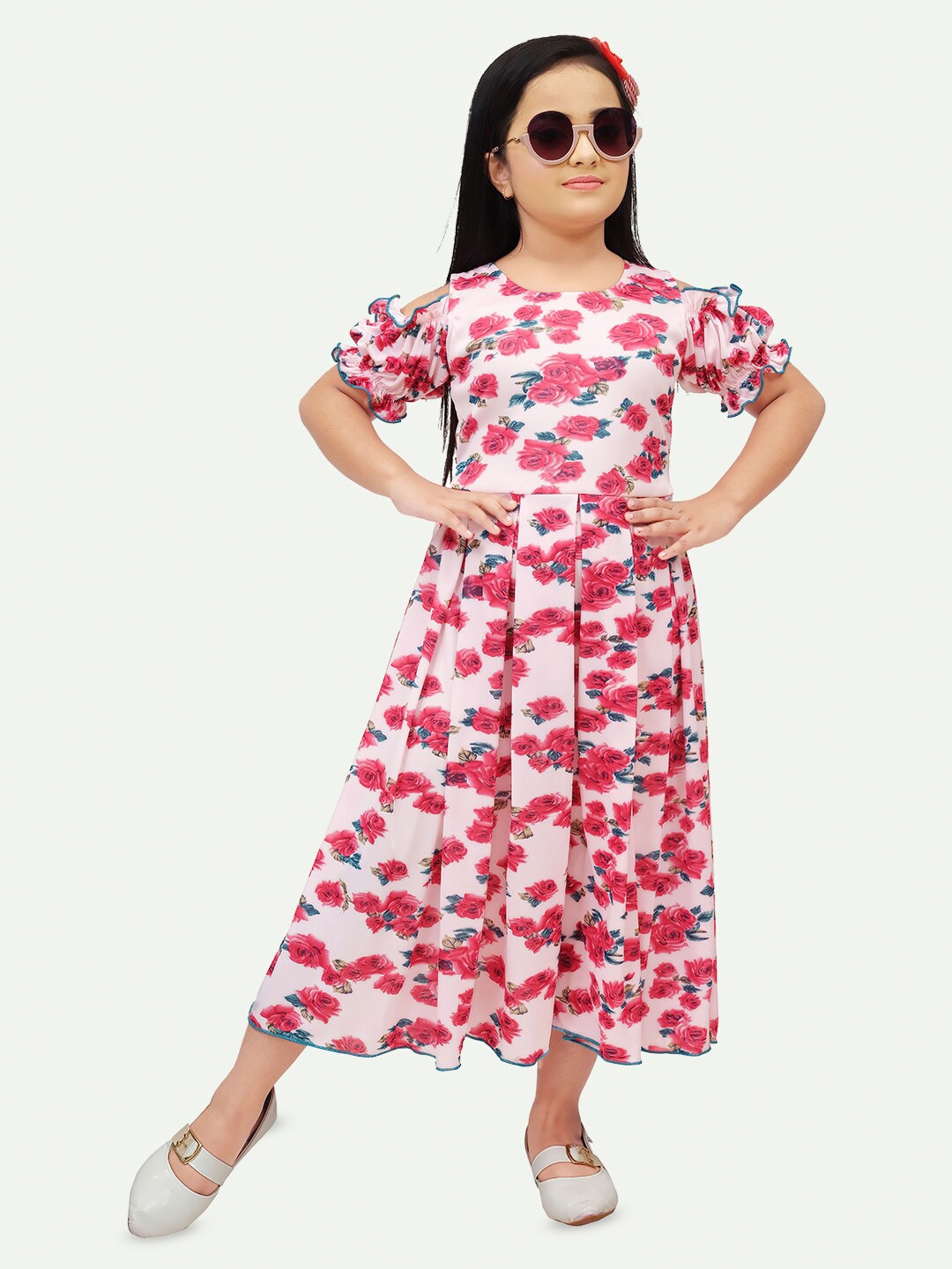 

BAESD Floral Printed Cotton Fit & Flare Maxi Dress, Red