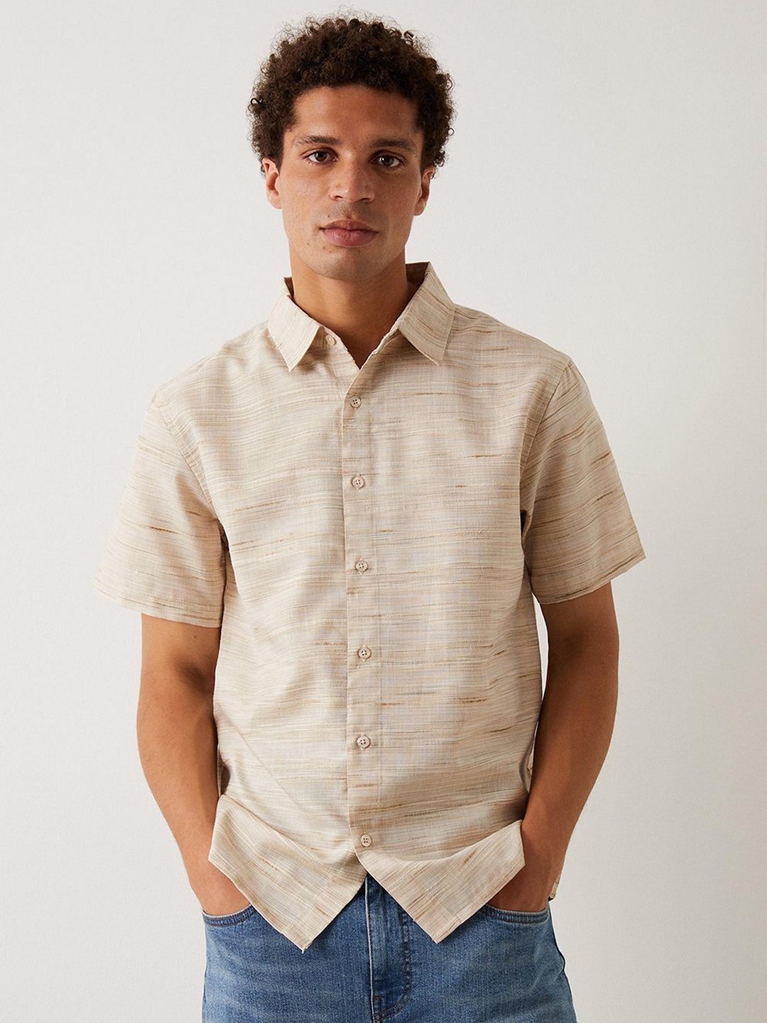 

Burton Men Melange Effect Casual Shirt, Beige