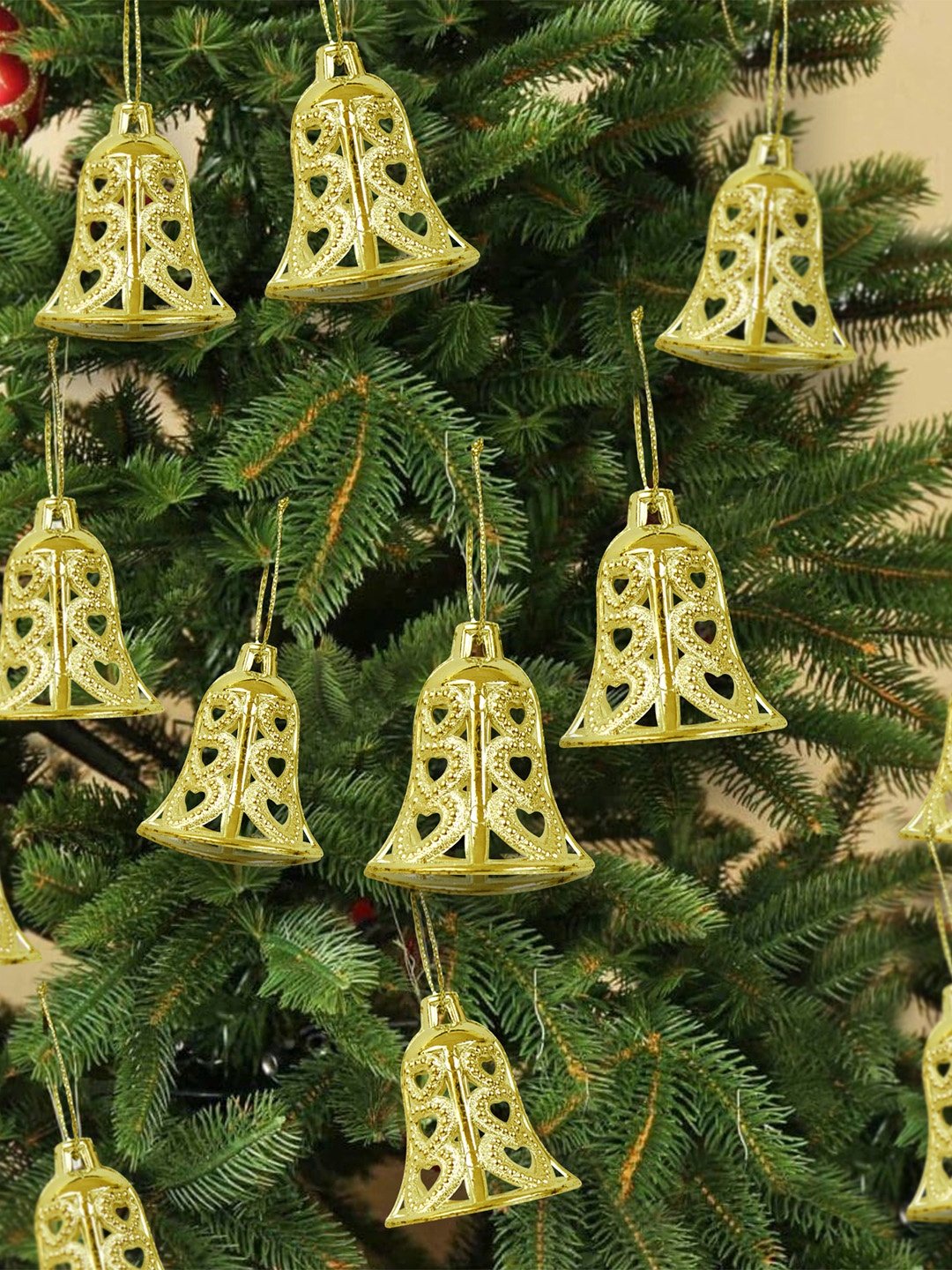 

TIED RIBBONS Gold Toned 12 Pieces Christmas Tree Hangings