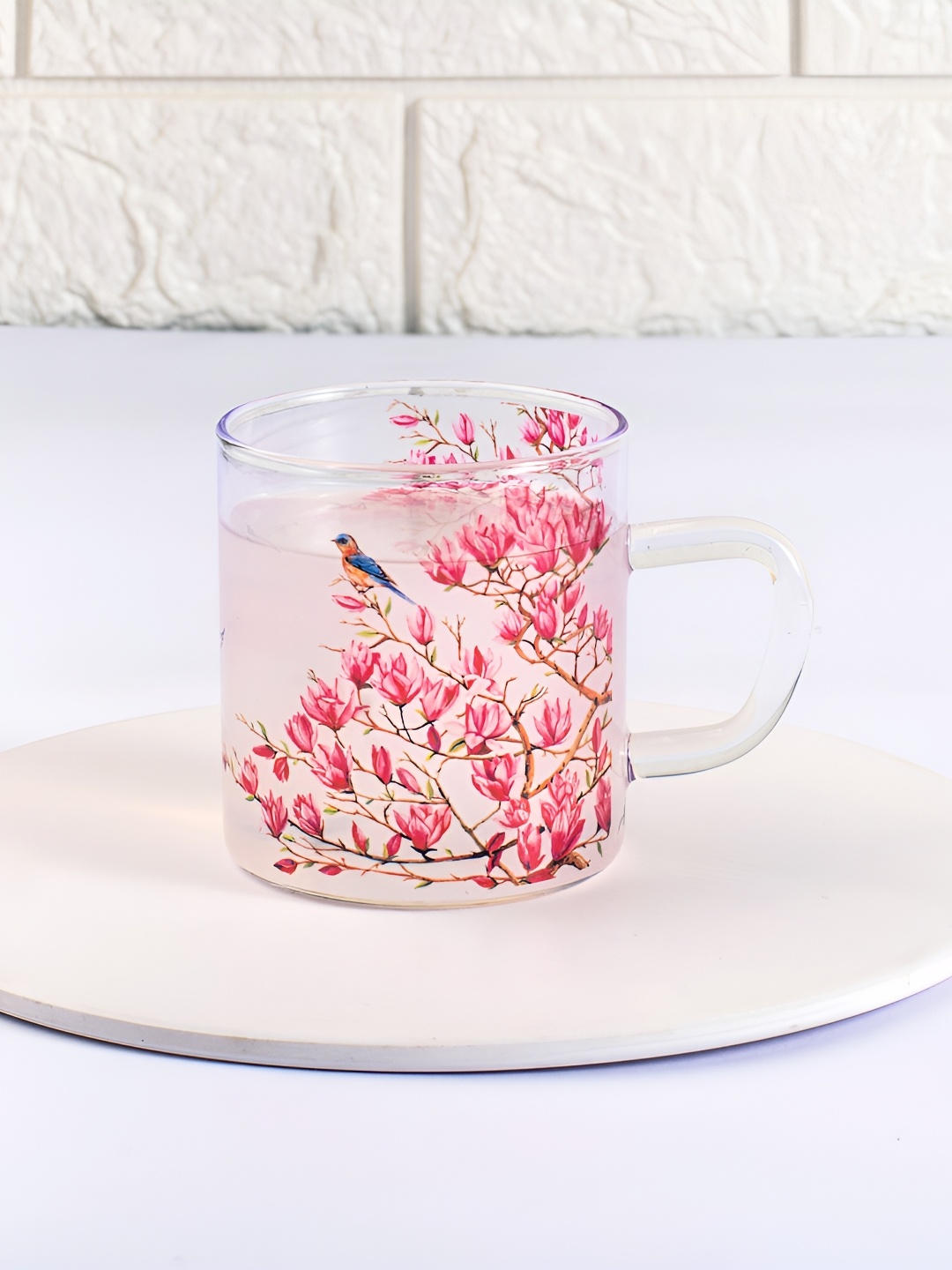 

Strokes by Namrata Mehta Pink 6 Pieces Floral Printed Glass Transparent Mugs 190 ml