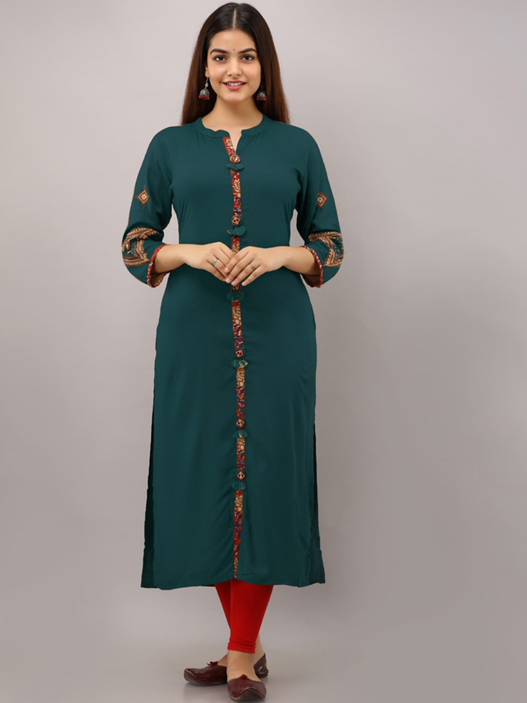 

BAESD Mandarin Collar Kurta, Teal